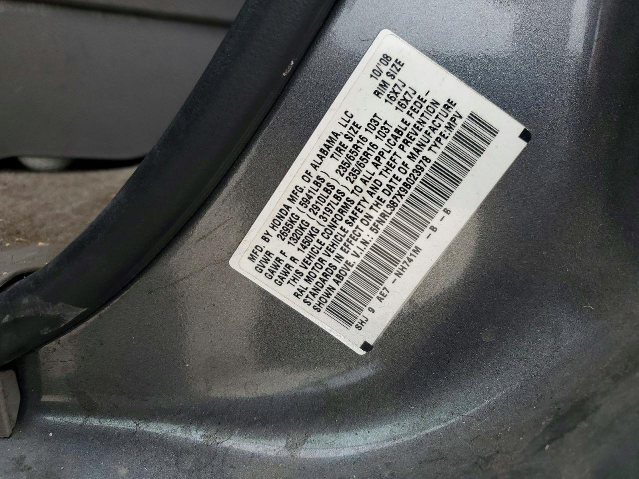 2009 Honda Odyssey Exl Gray vin: 5FNRL387X9B023978