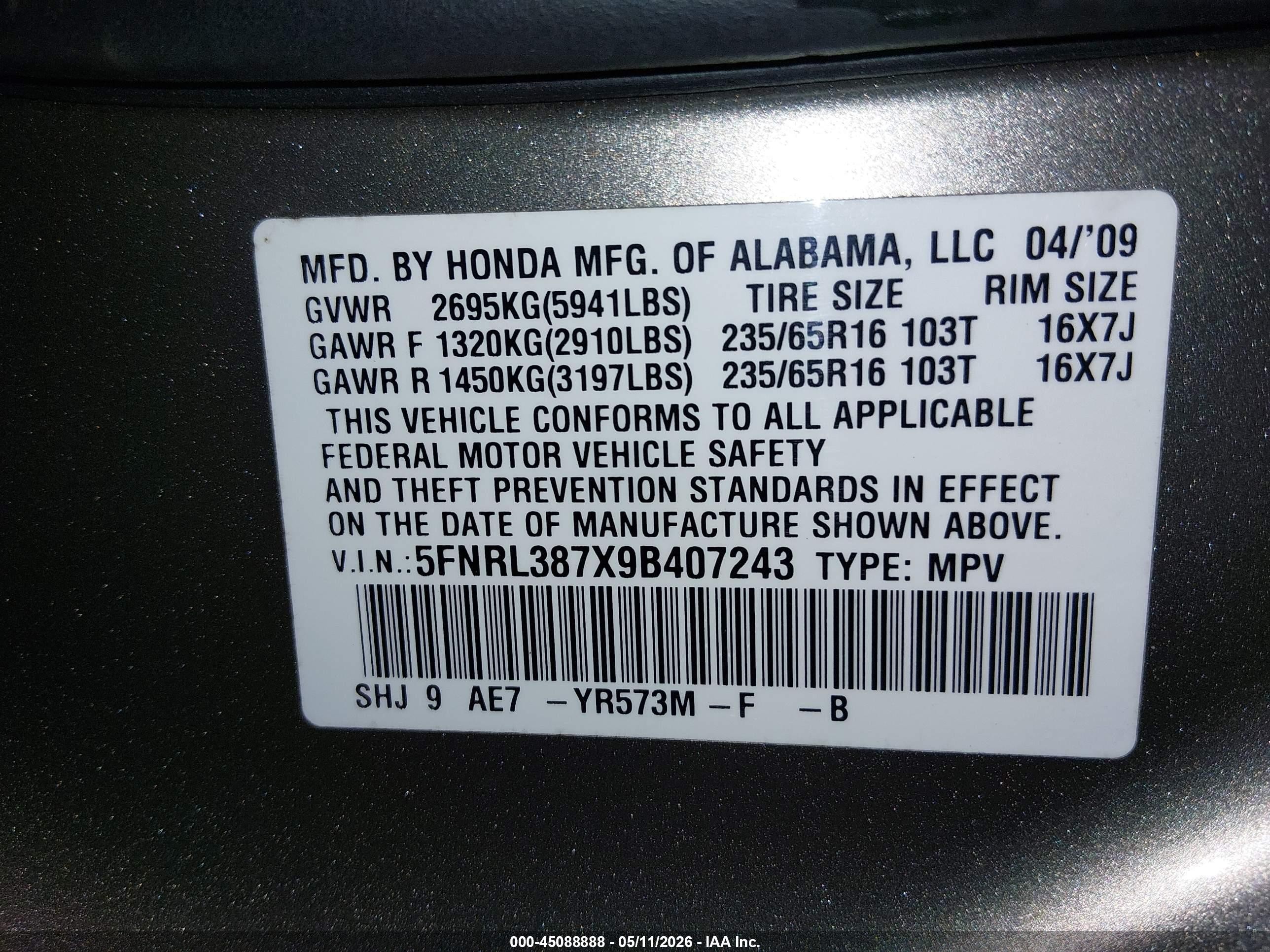 2009 Honda Odyssey Ex-l Gold vin: 5FNRL387X9B407243
