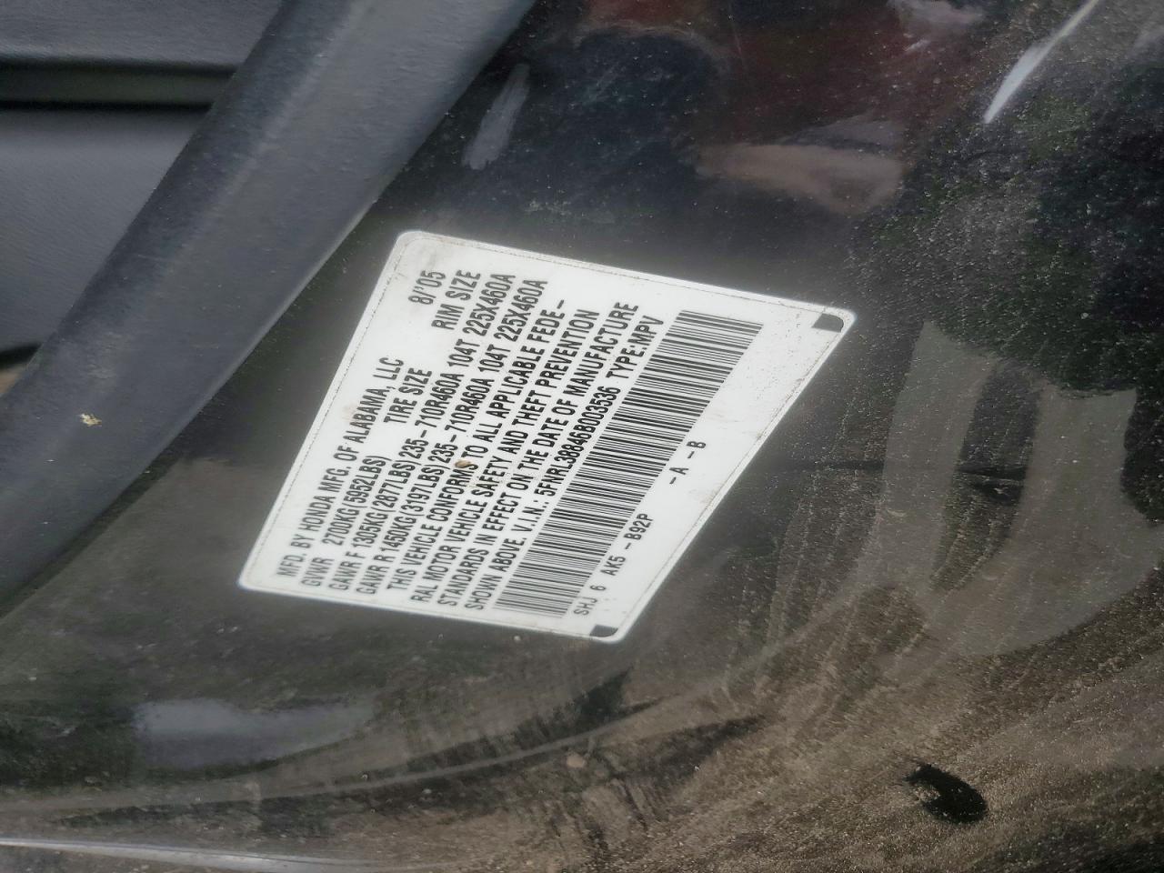 2006 Honda Odyssey Touring Black vin: 5FNRL38846B003536