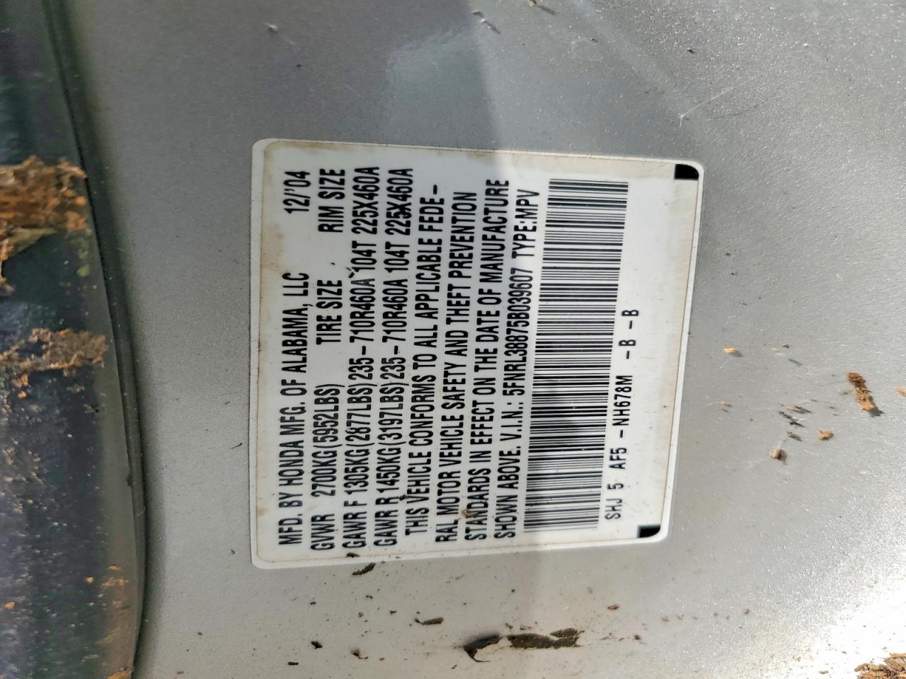 2005 Honda Odyssey Touring Tan vin: 5FNRL38875B039607