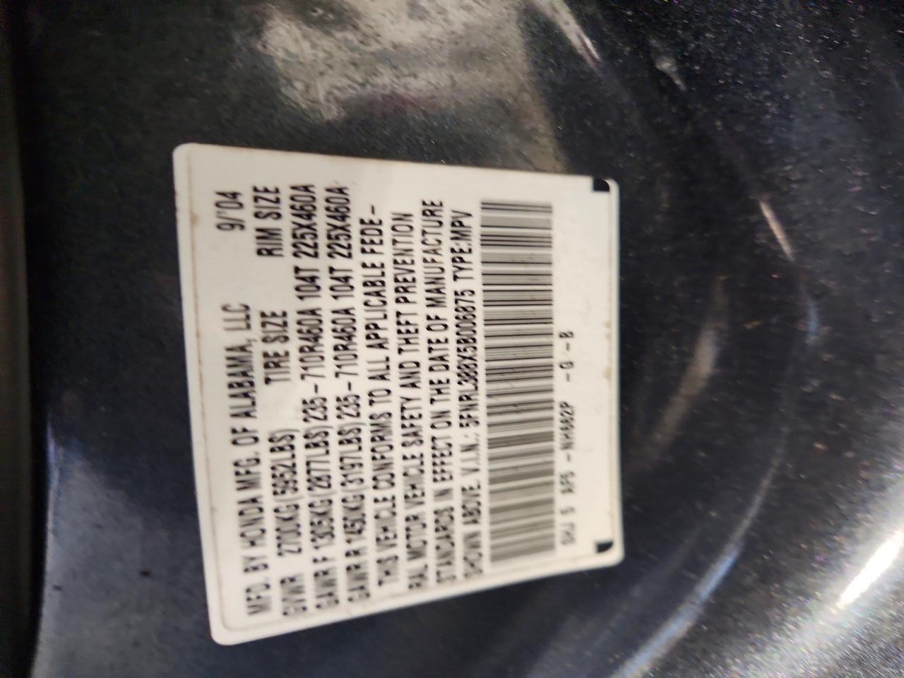 2005 Honda Odyssey Touring Blue vin: 5FNRL388X5B006875