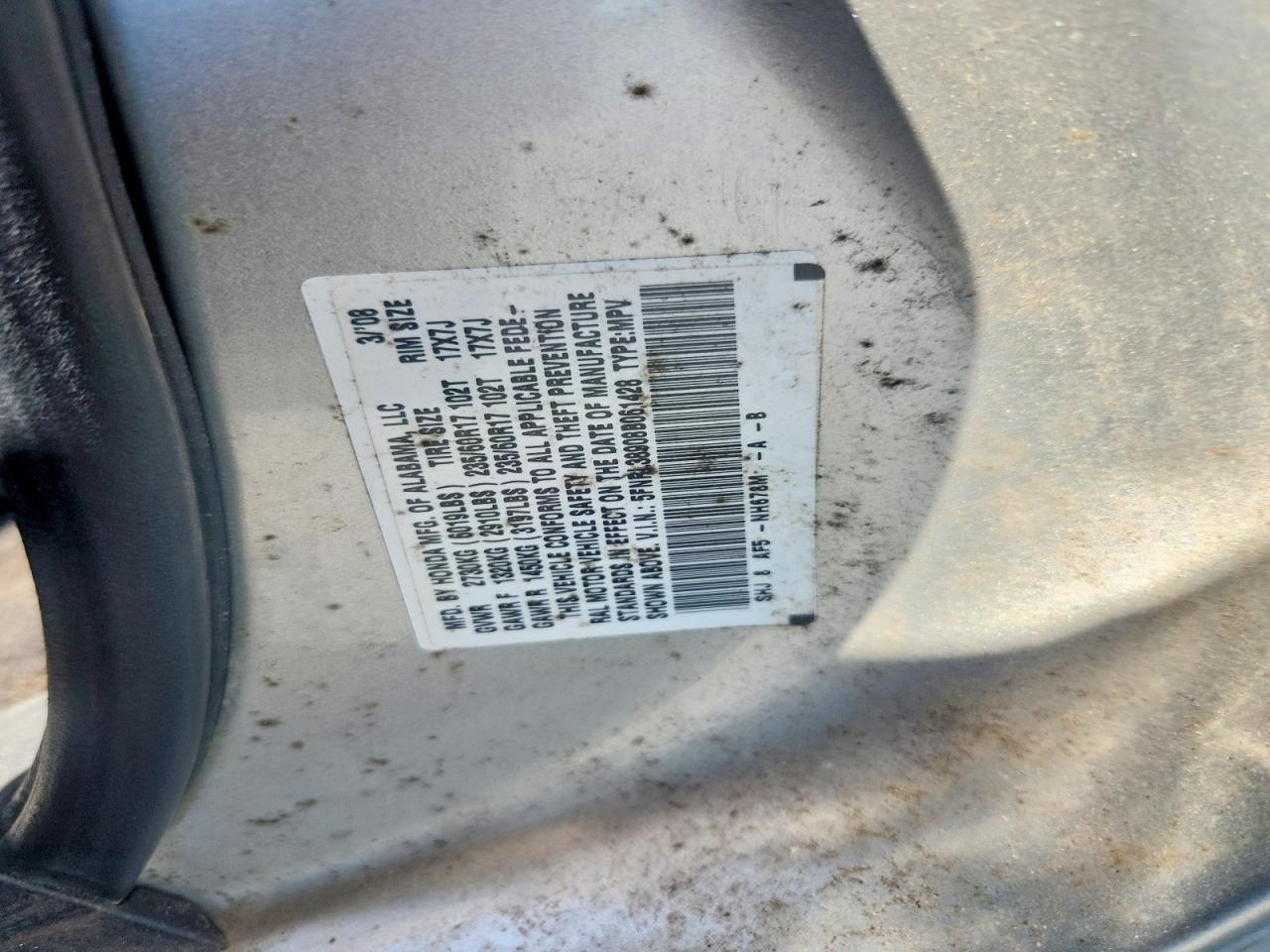 2008 Honda Odyssey Touring Silver vin: 5FNRL38908B061428