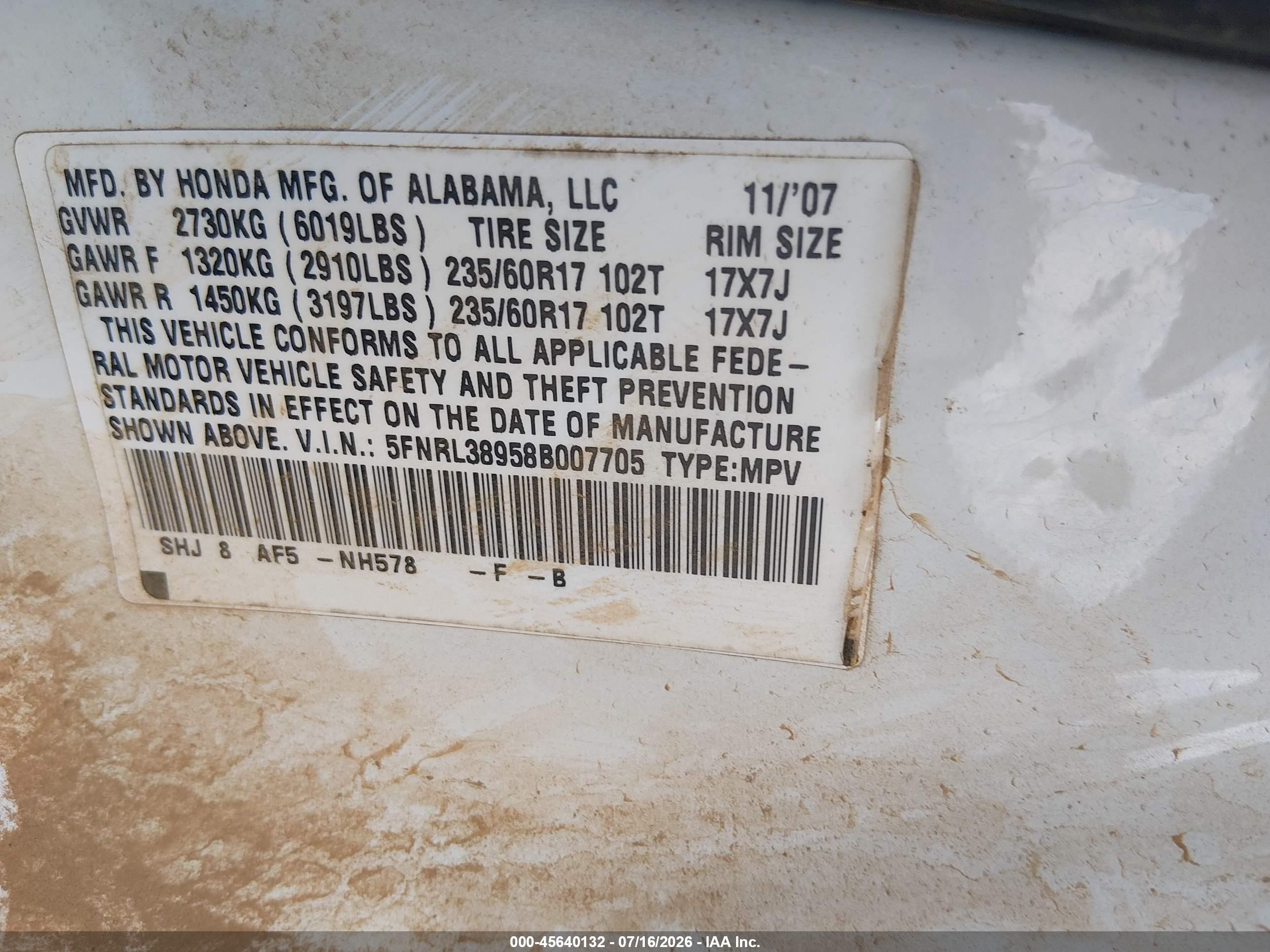 2008 Honda Odyssey Touring White vin: 5FNRL38958B007705