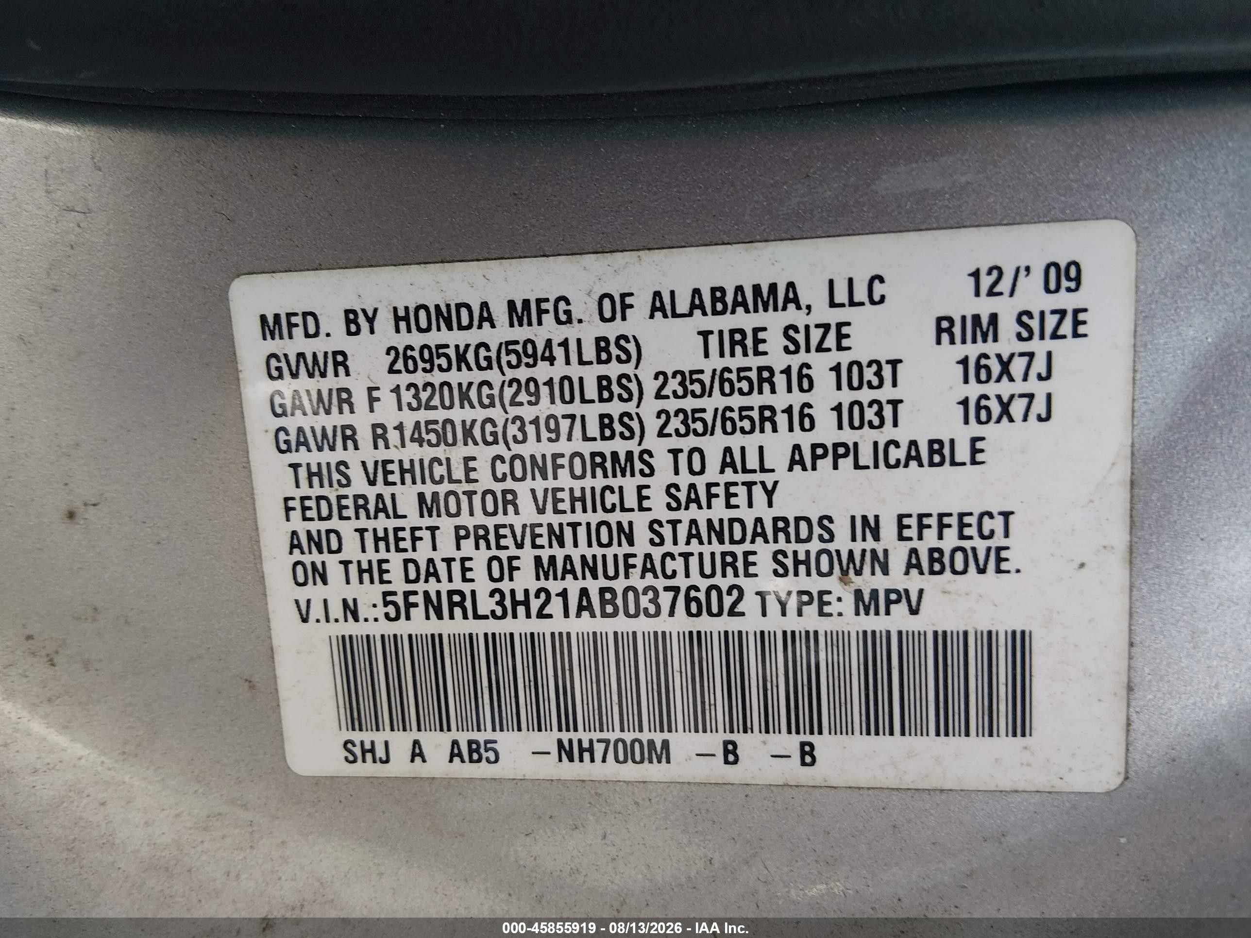 2010 Honda Odyssey Lx Silver vin: 5FNRL3H21AB037602