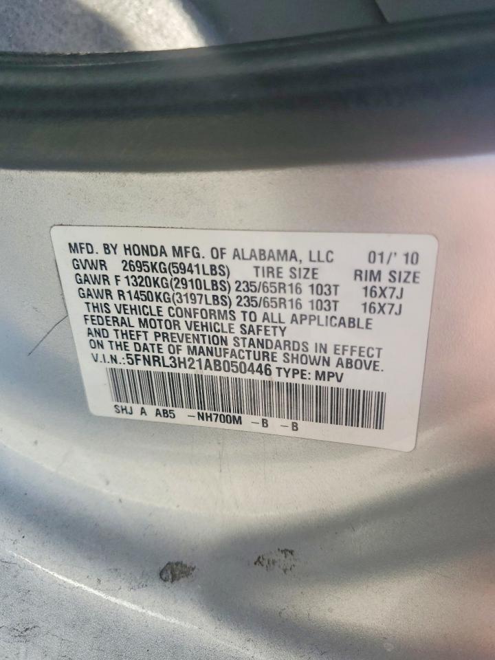 2010 Honda Odyssey Silver vin: 5FNRL3H21AB050446