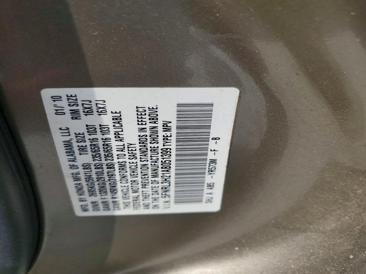 2010 Honda Odyssey Lx Бежевый vin: 5FNRL3H21AB051399