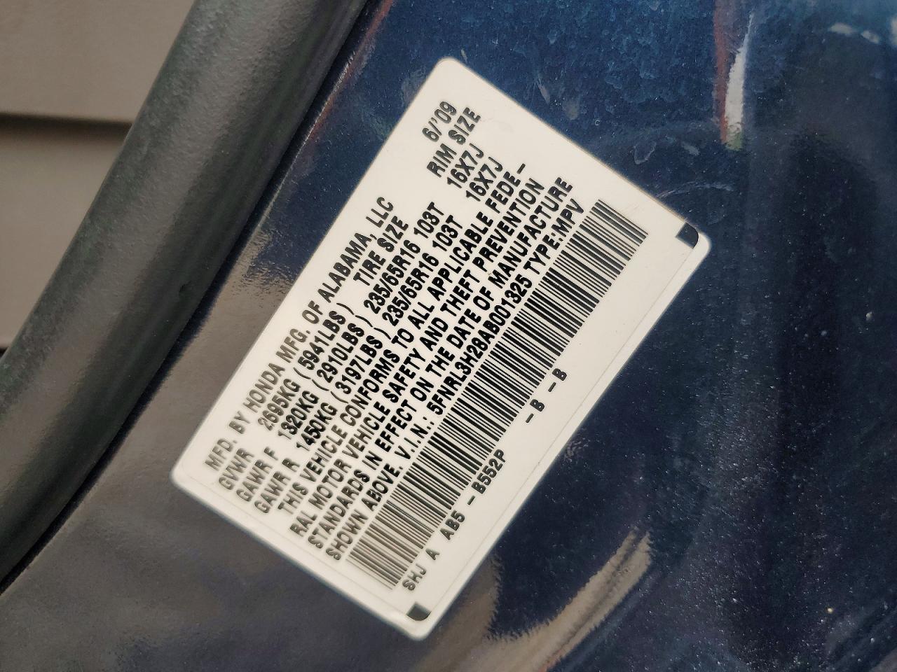 2010 Honda Odyssey Lx Blue vin: 5FNRL3H28AB001325