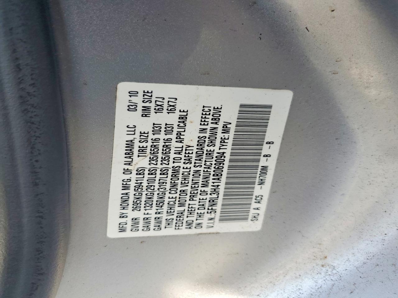 2010 Honda Odyssey Ex Silver vin: 5FNRL3H41AB069094