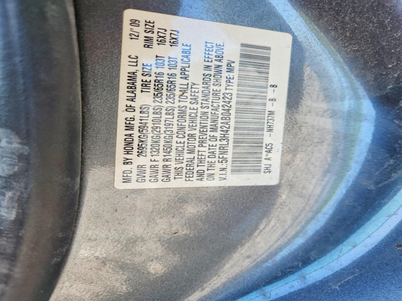 2010 Honda Odyssey Ex Gray vin: 5FNRL3H42AB042423