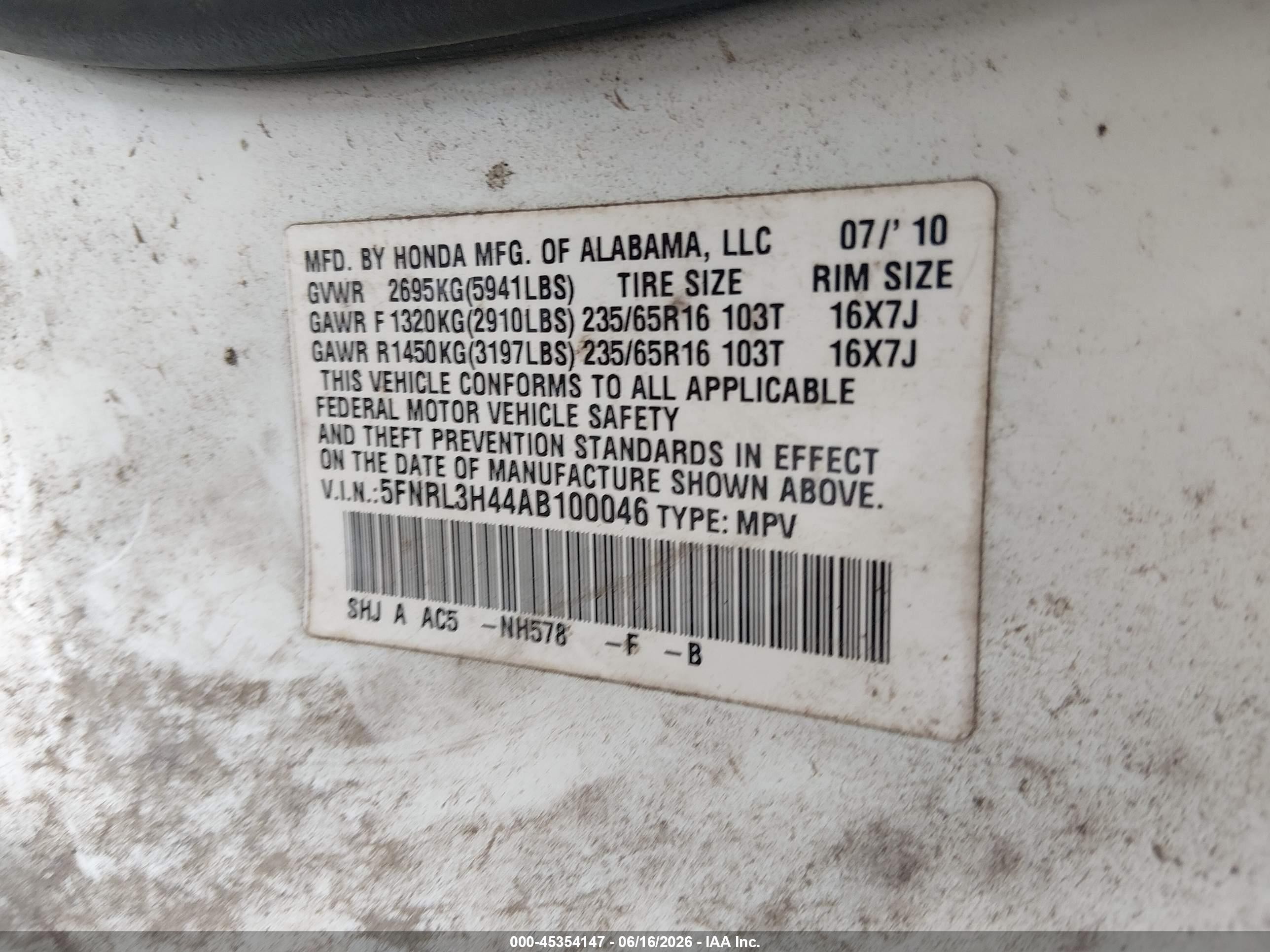 2010 Honda Odyssey Ex White vin: 5FNRL3H44AB100046