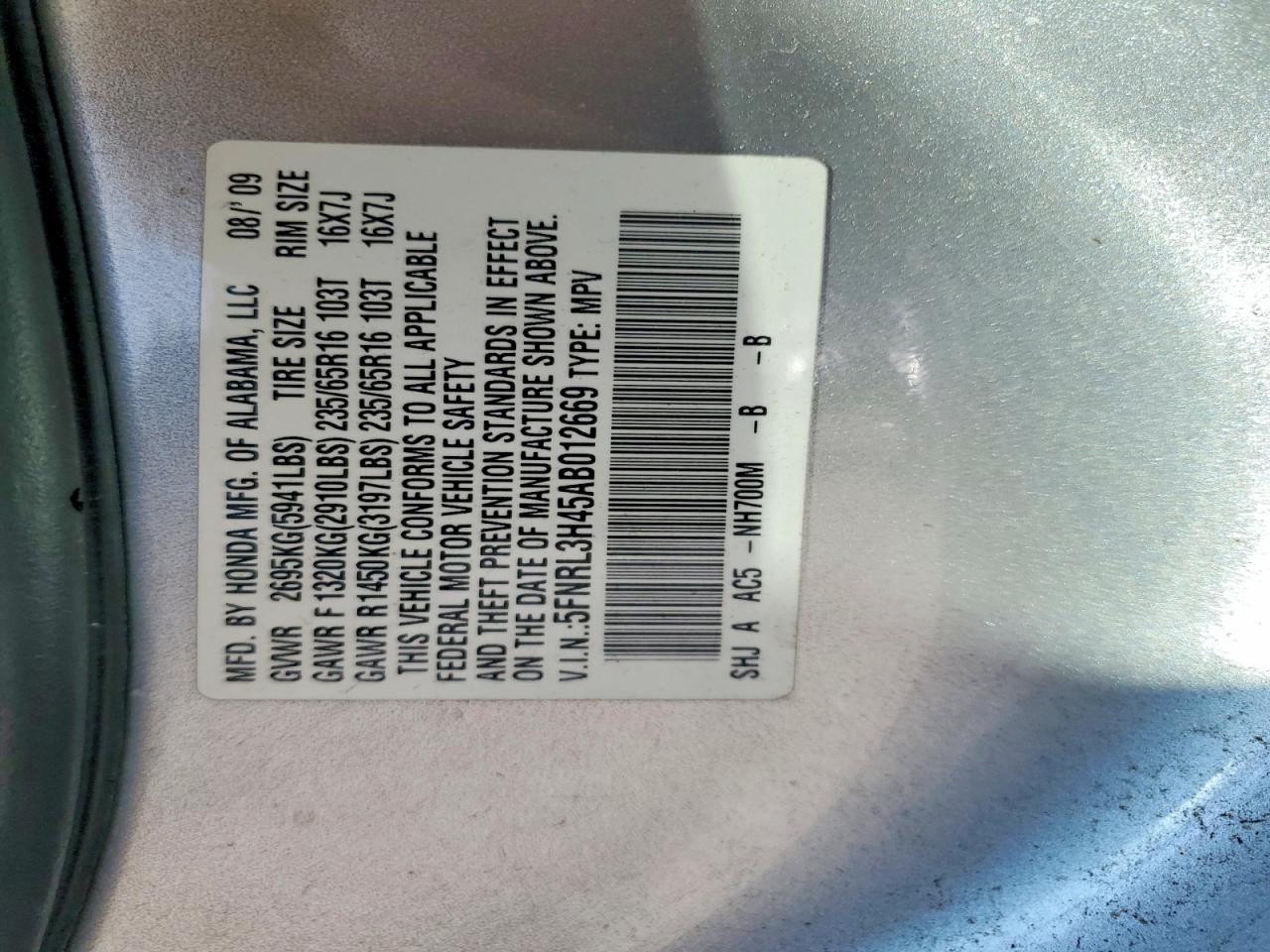 2010 Honda Odyssey Ex Silver vin: 5FNRL3H45AB012669