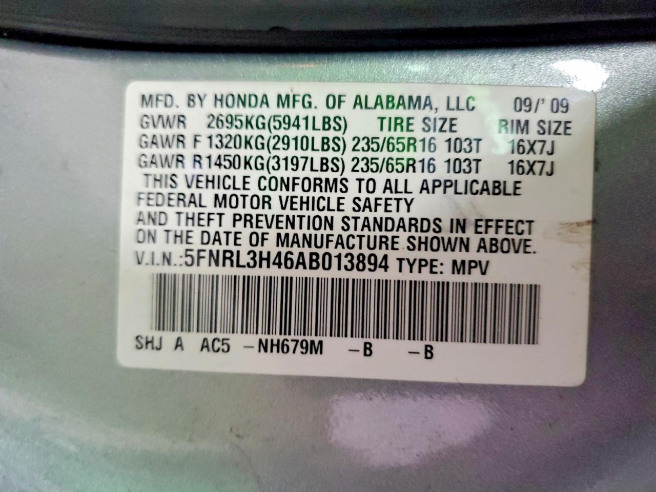 2010 Honda Odyssey Ex Silver vin: 5FNRL3H46AB013894