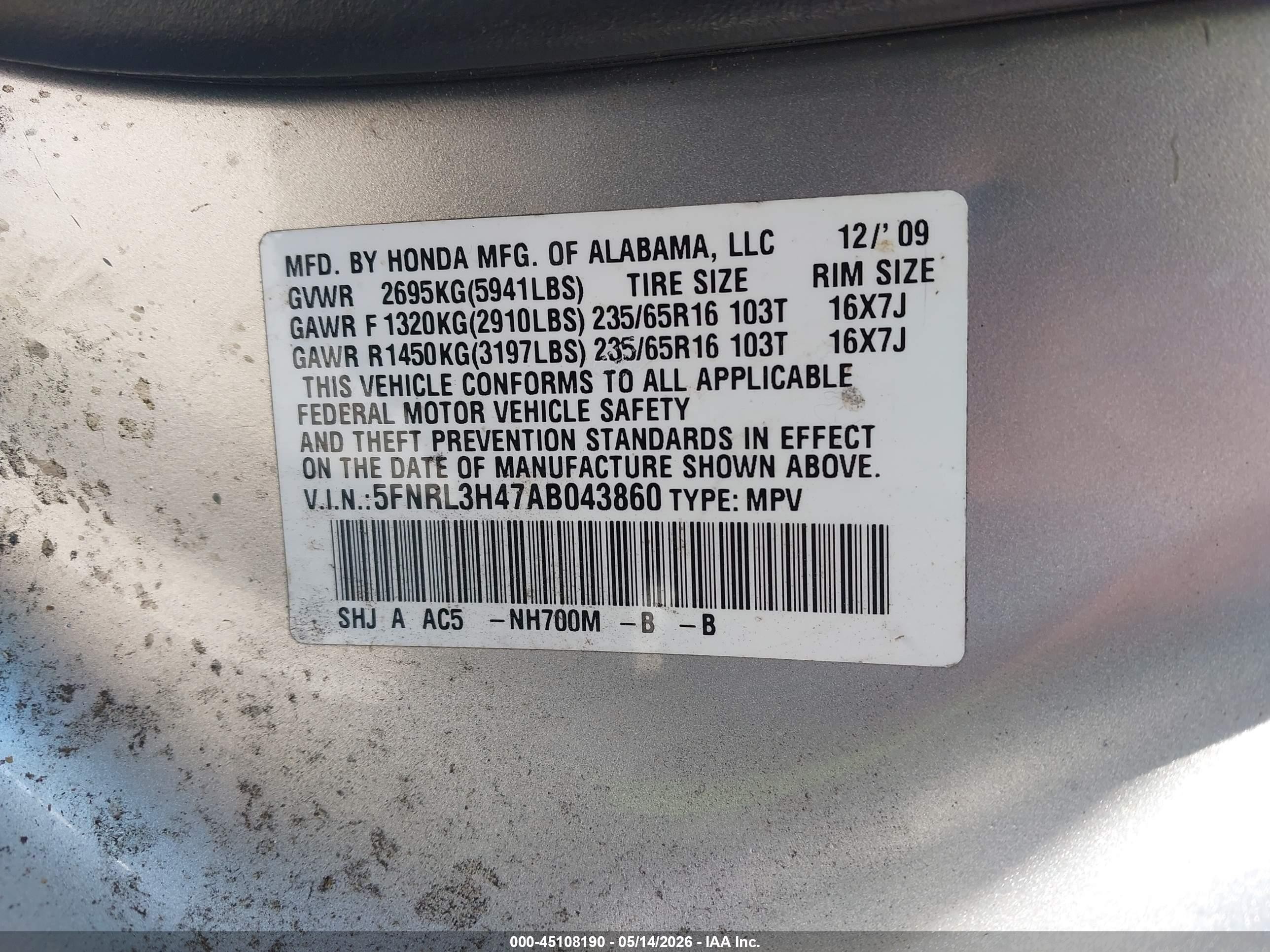 2010 Honda Odyssey Ex Silver vin: 5FNRL3H47AB043860