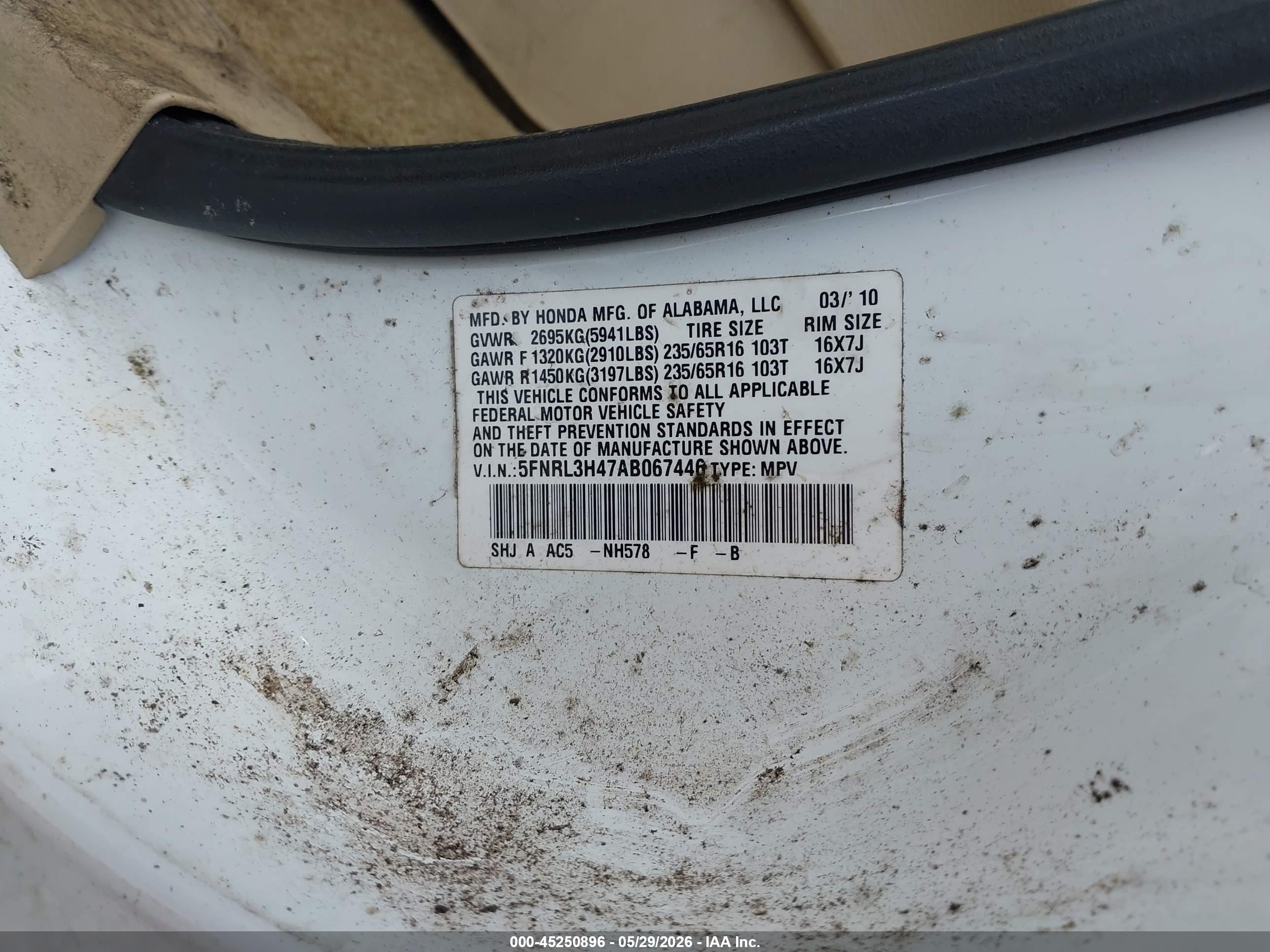 2010 Honda Odyssey Ex White vin: 5FNRL3H47AB067446