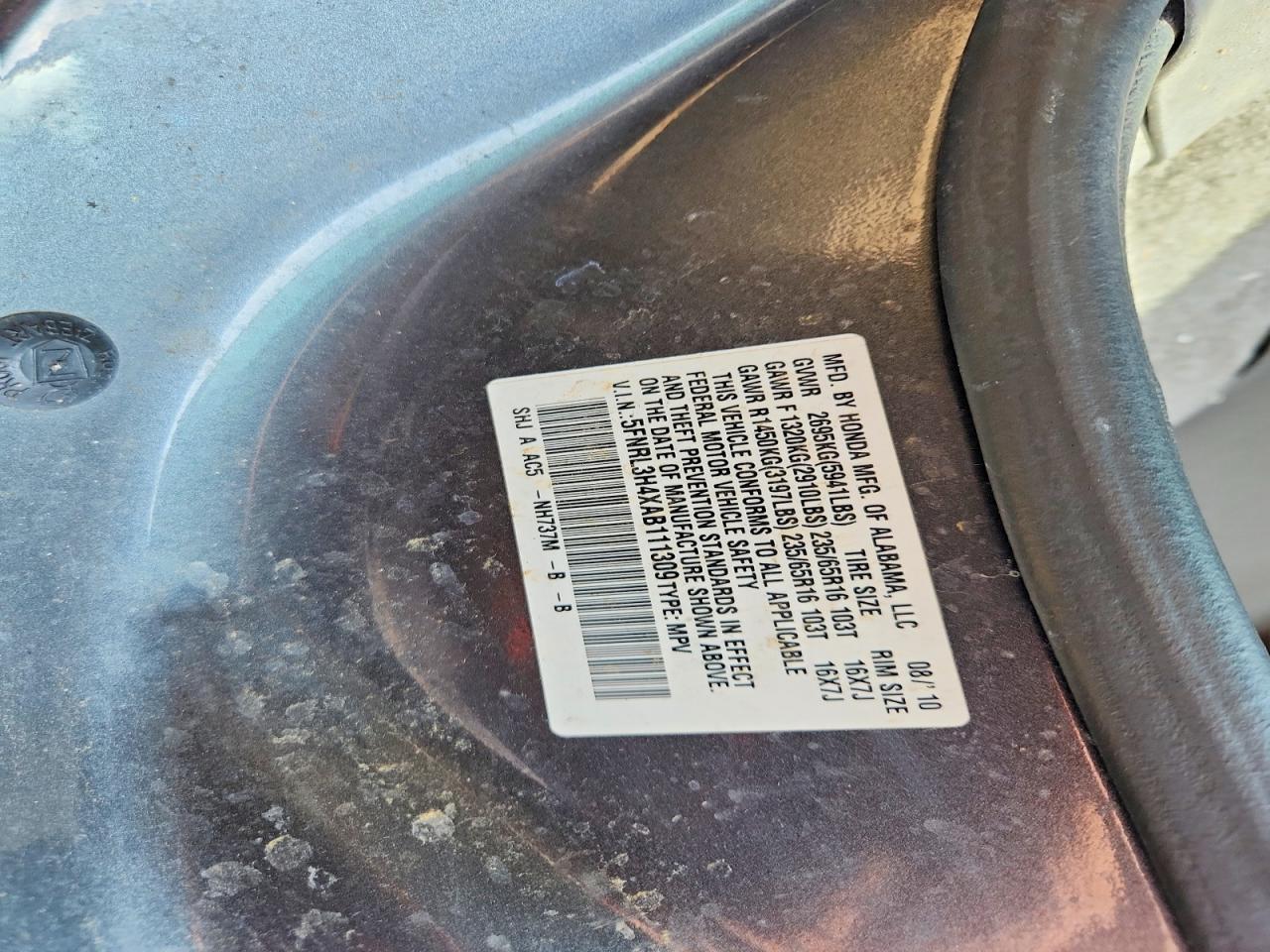 2010 Honda Odyssey Ex Gray vin: 5FNRL3H4XAB111309