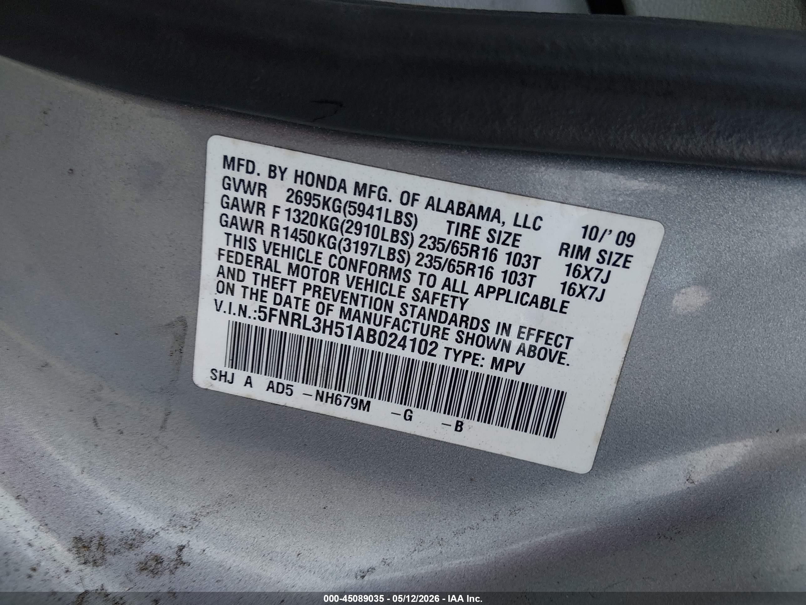 2010 Honda Odyssey Ex Silver vin: 5FNRL3H51AB024102