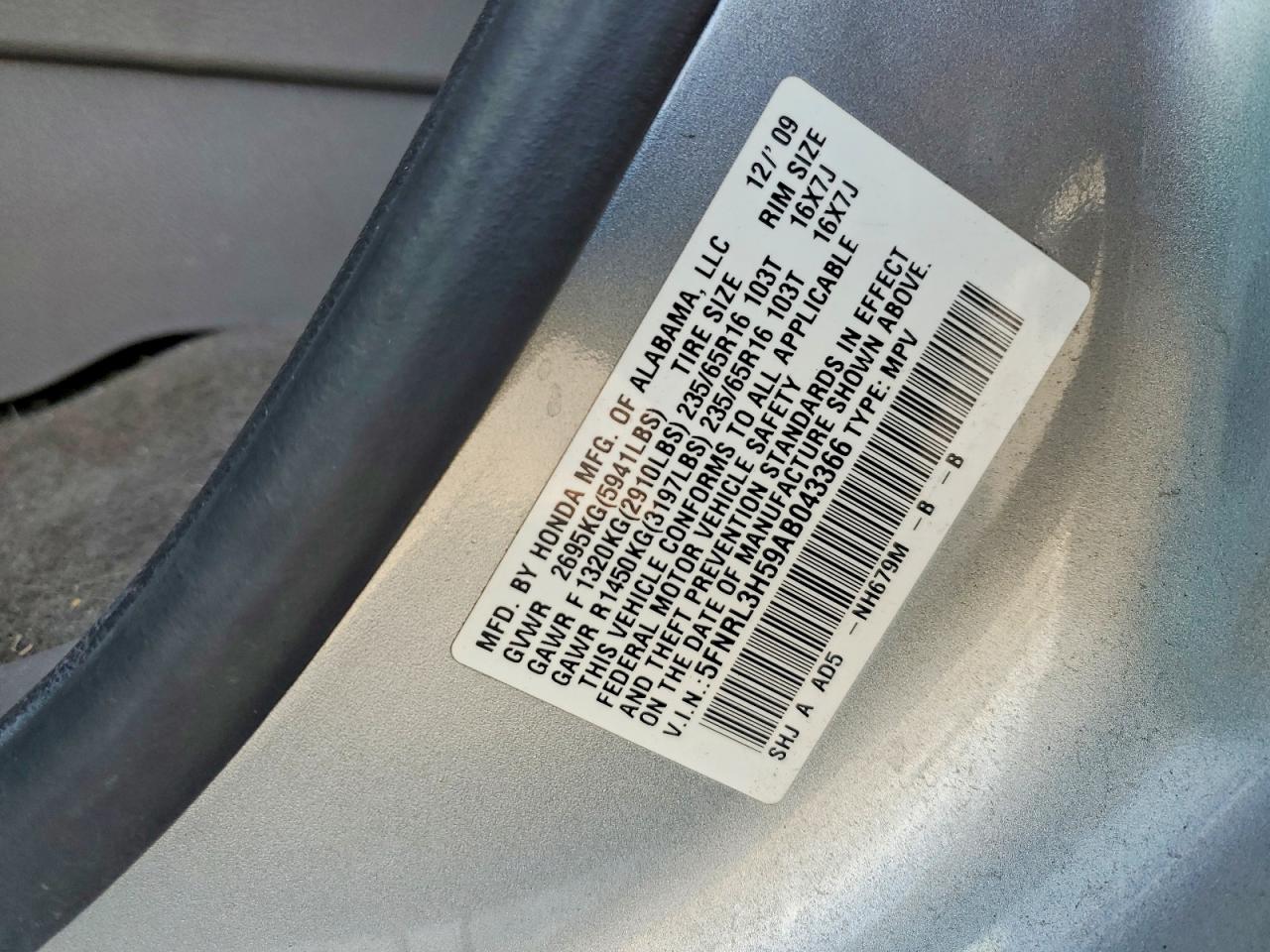 2010 Honda Odyssey Ex Silver vin: 5FNRL3H59AB043366