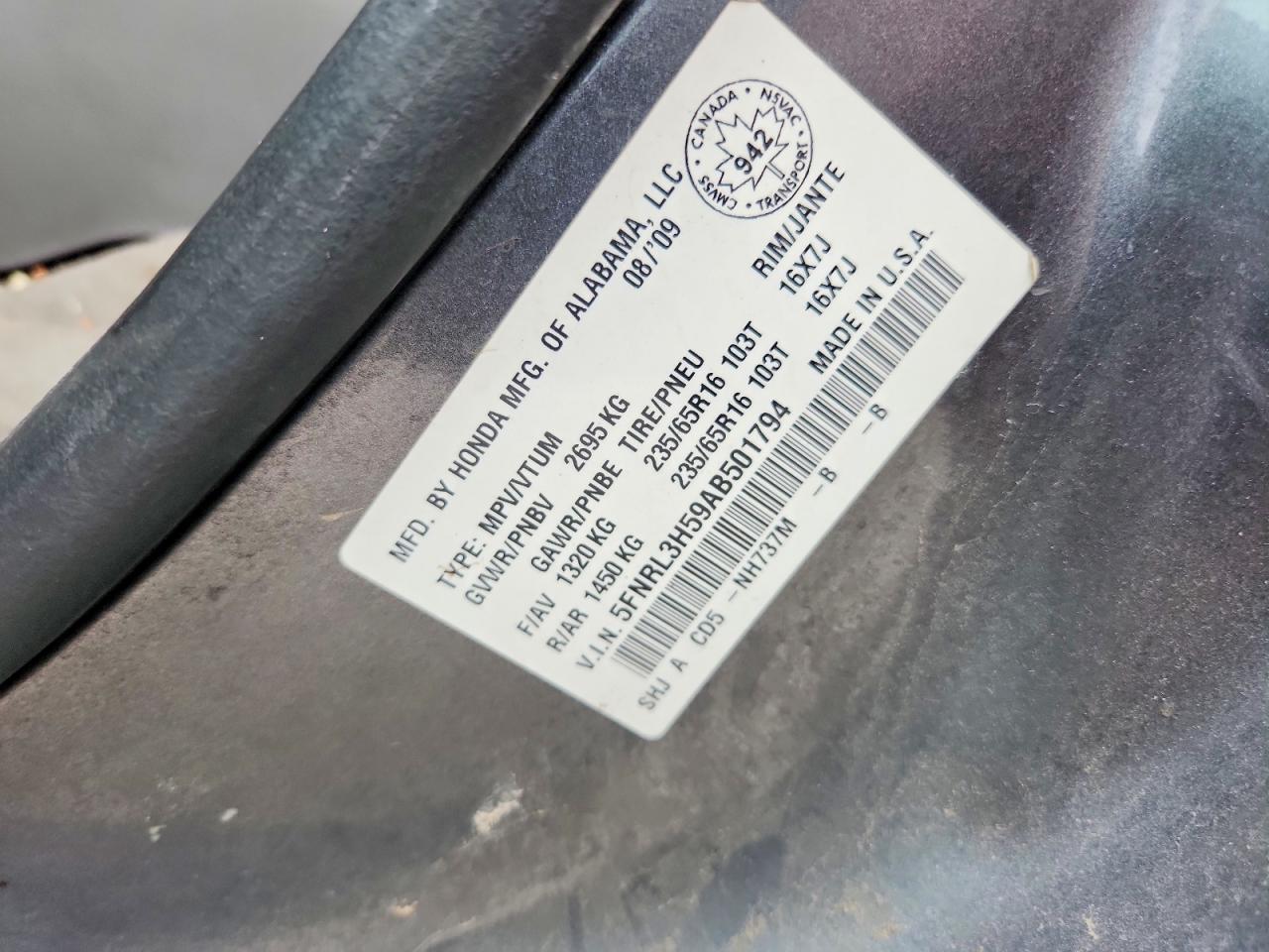 2010 Honda Odyssey Ex Gray vin: 5FNRL3H59AB501794