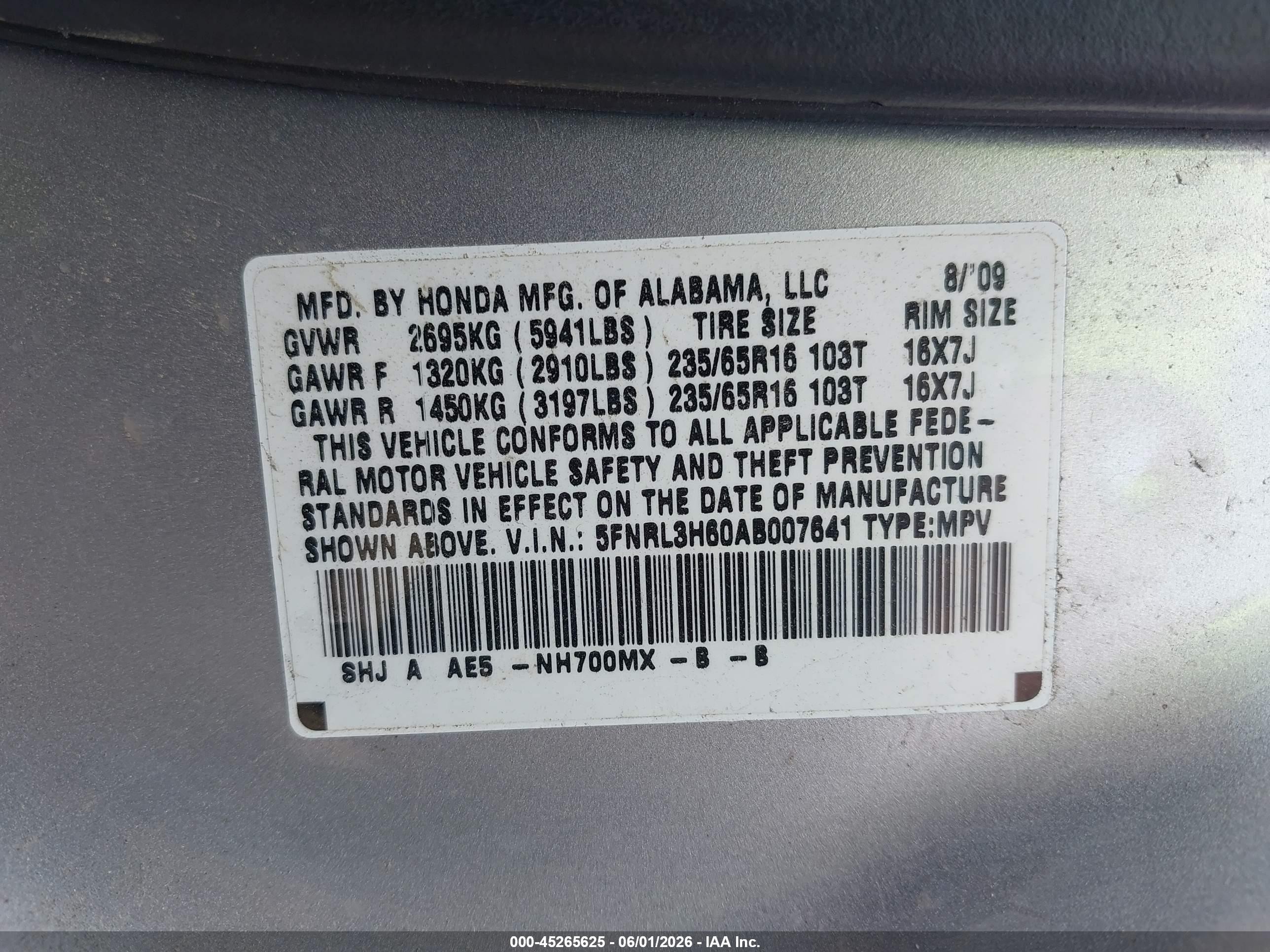2010 Honda Odyssey Ex-l Silver vin: 5FNRL3H60AB007641
