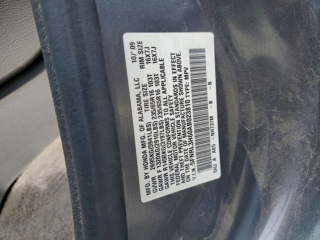 2010 Honda Odyssey Exl Gray vin: 5FNRL3H60AB023810
