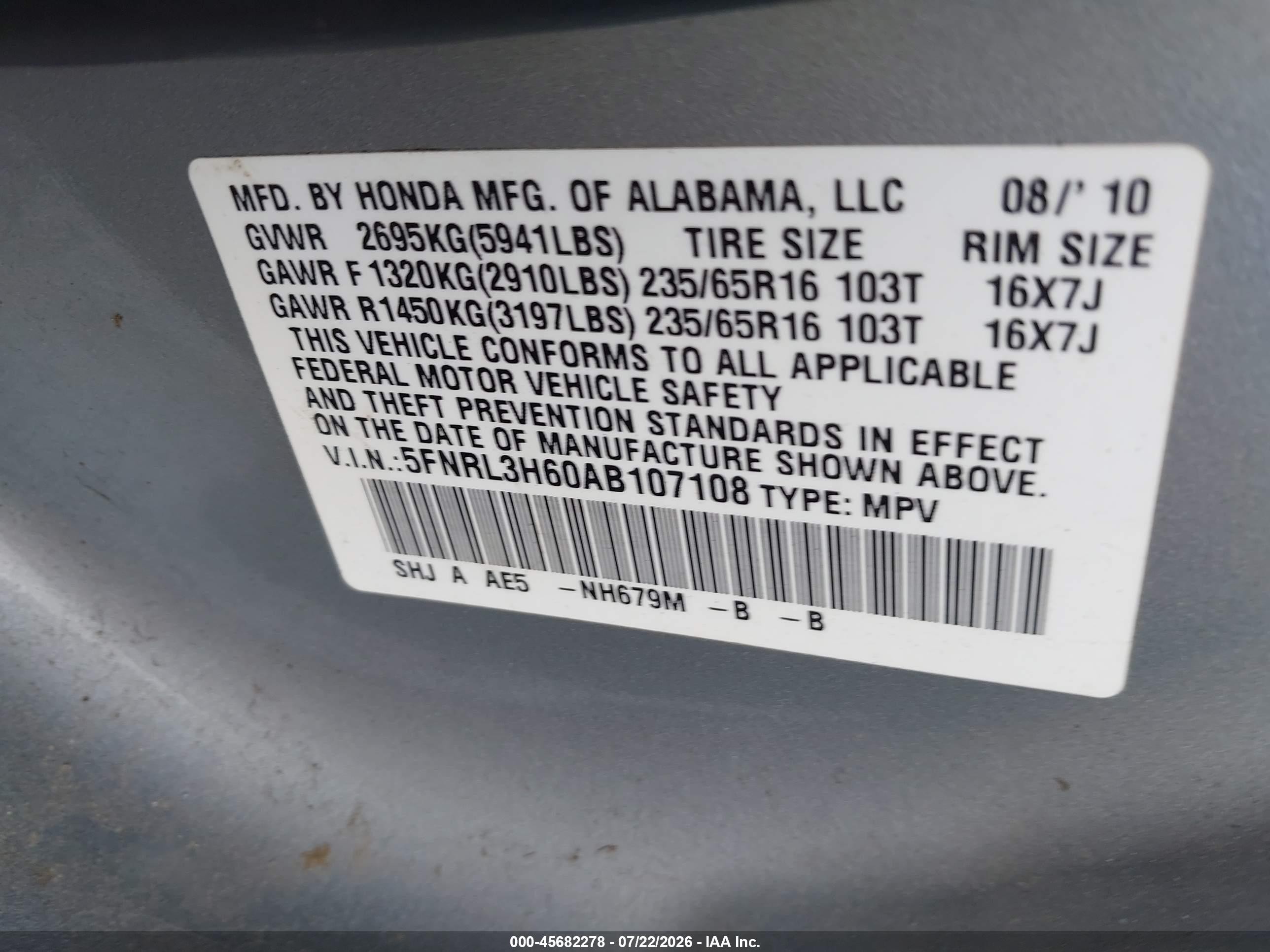 2010 Honda Odyssey Ex-l Серебряный vin: 5FNRL3H60AB107108