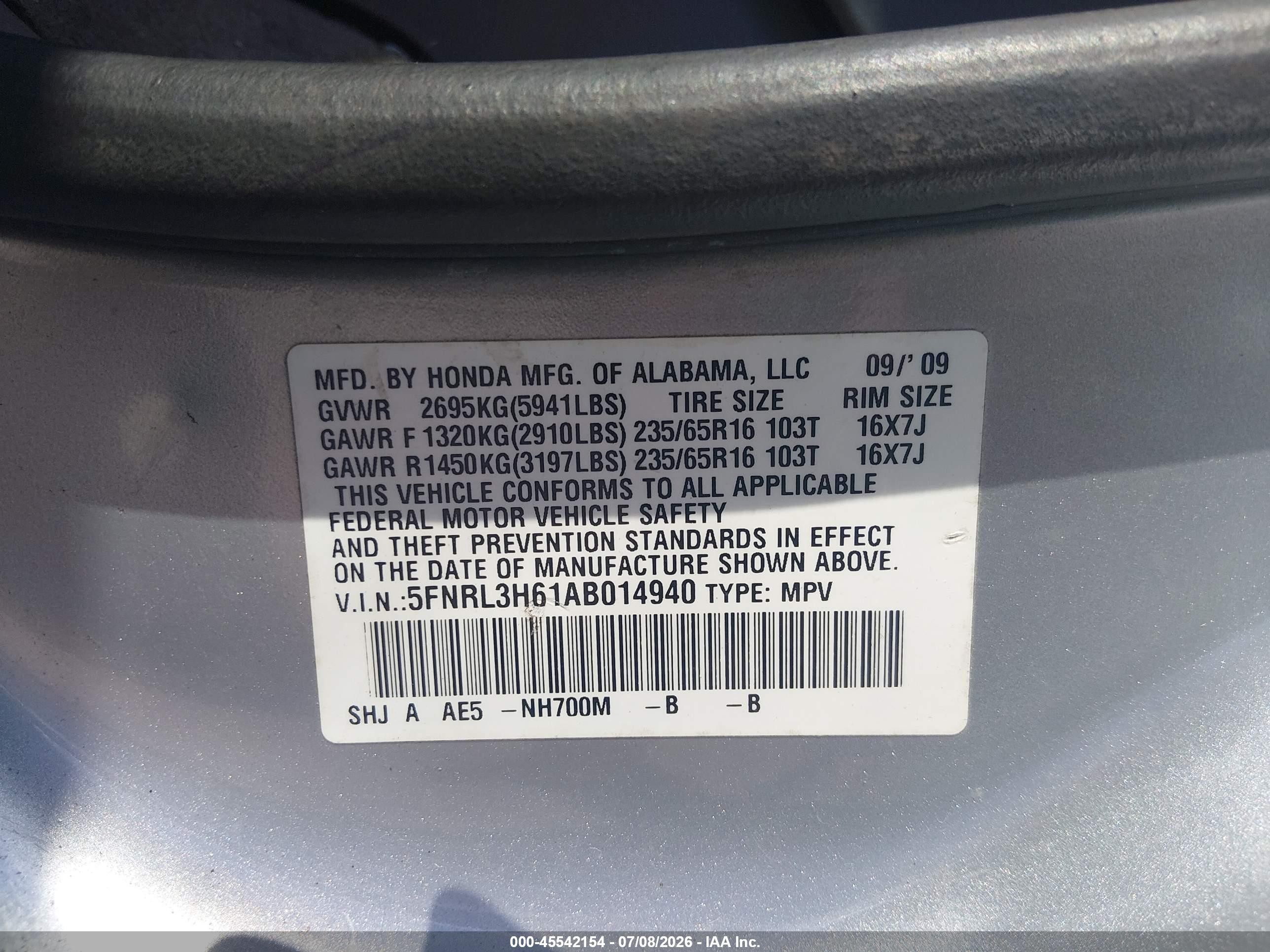 2010 Honda Odyssey Ex-l Silver vin: 5FNRL3H61AB014940