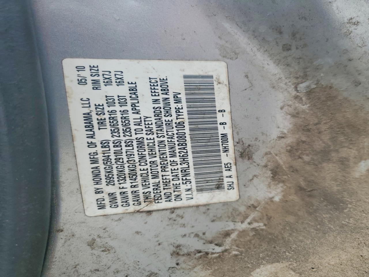 2010 Honda Odyssey Exl Silver vin: 5FNRL3H62AB080106