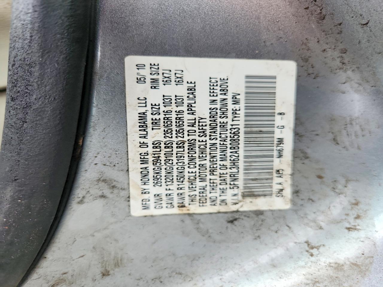 2010 Honda Odyssey Exl Silver vin: 5FNRL3H62AB085631
