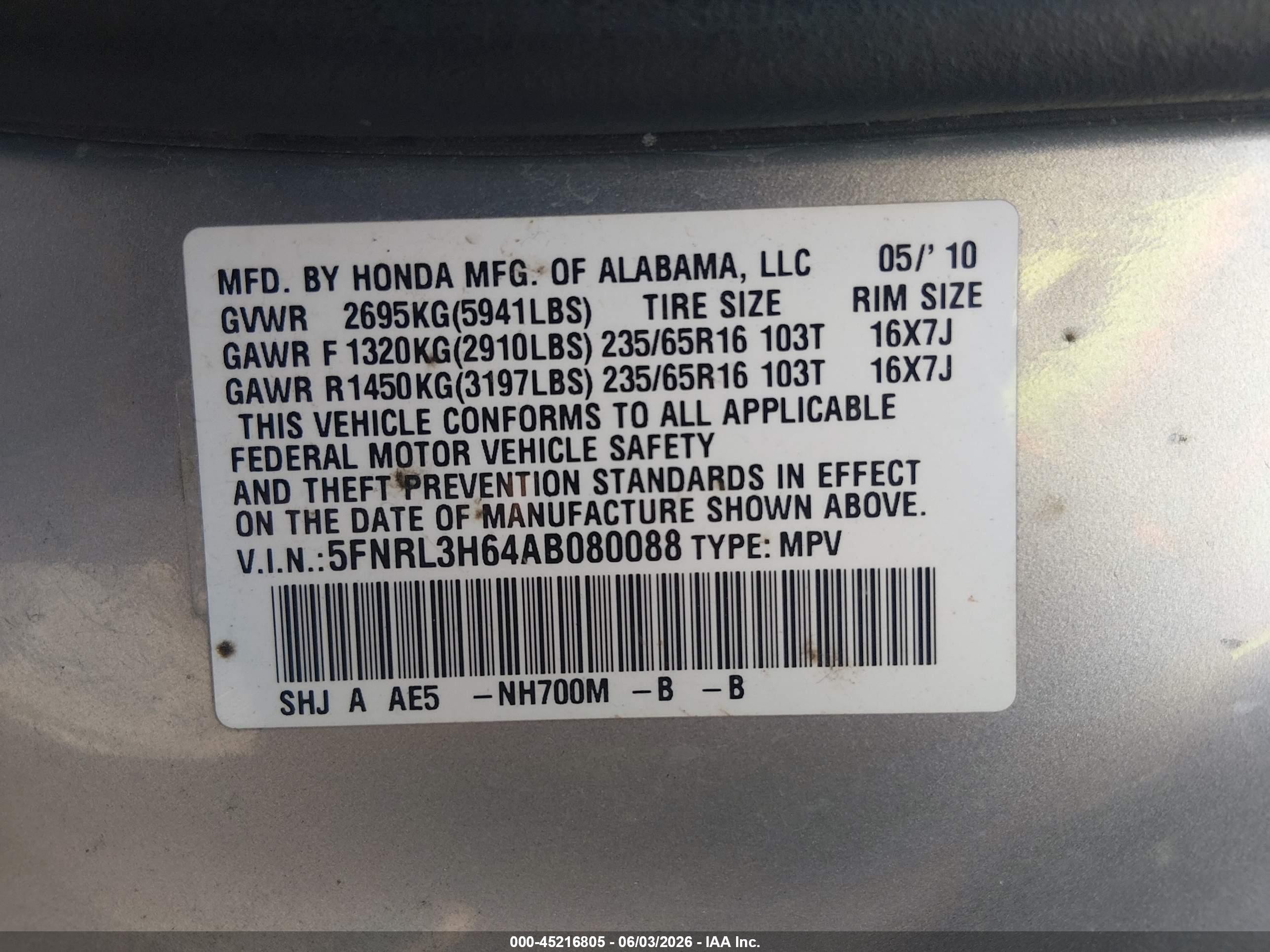 2010 Honda Odyssey Ex-l Silver vin: 5FNRL3H64AB080088