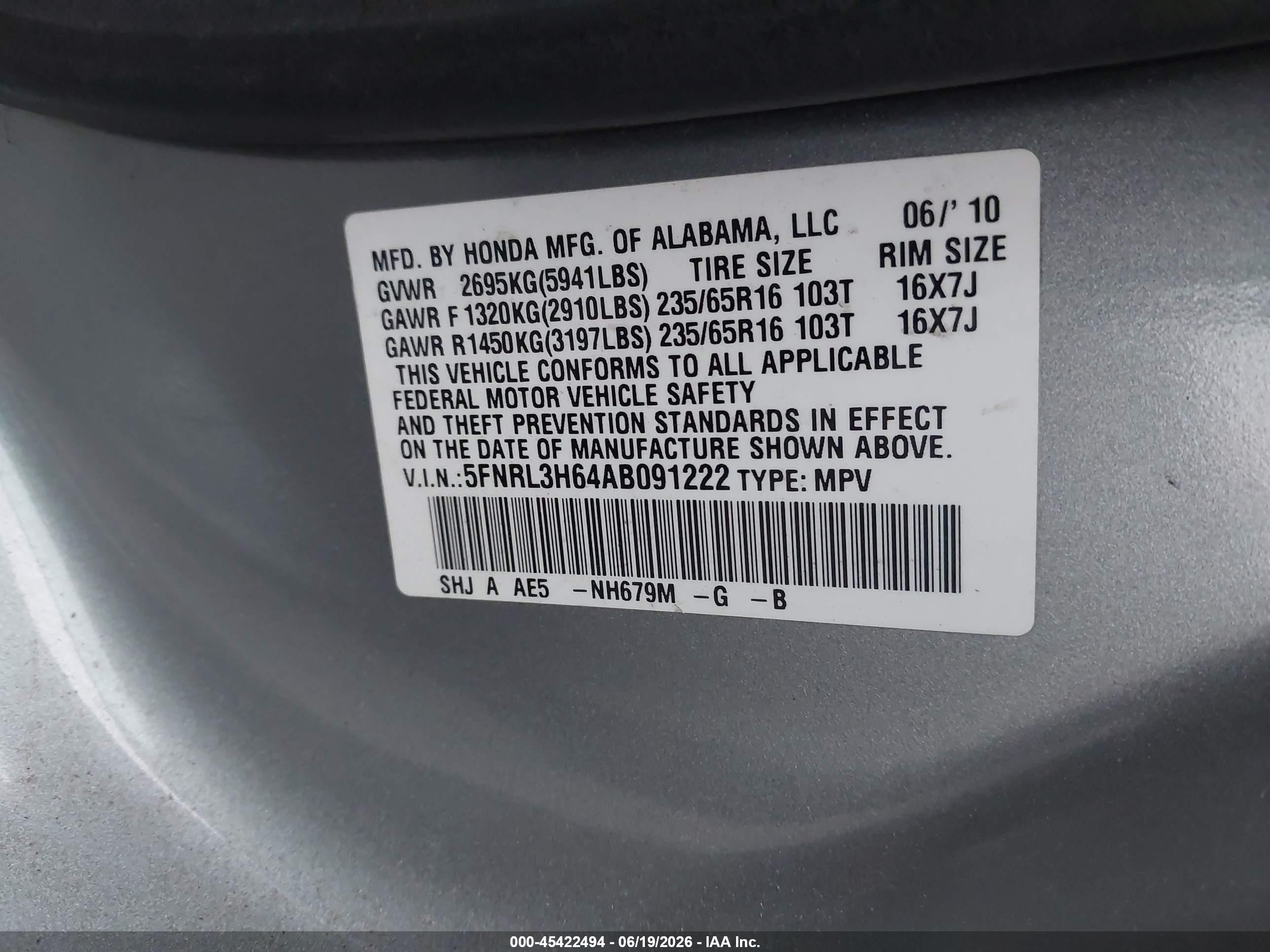 2010 Honda Odyssey Ex-l Silver vin: 5FNRL3H64AB091222