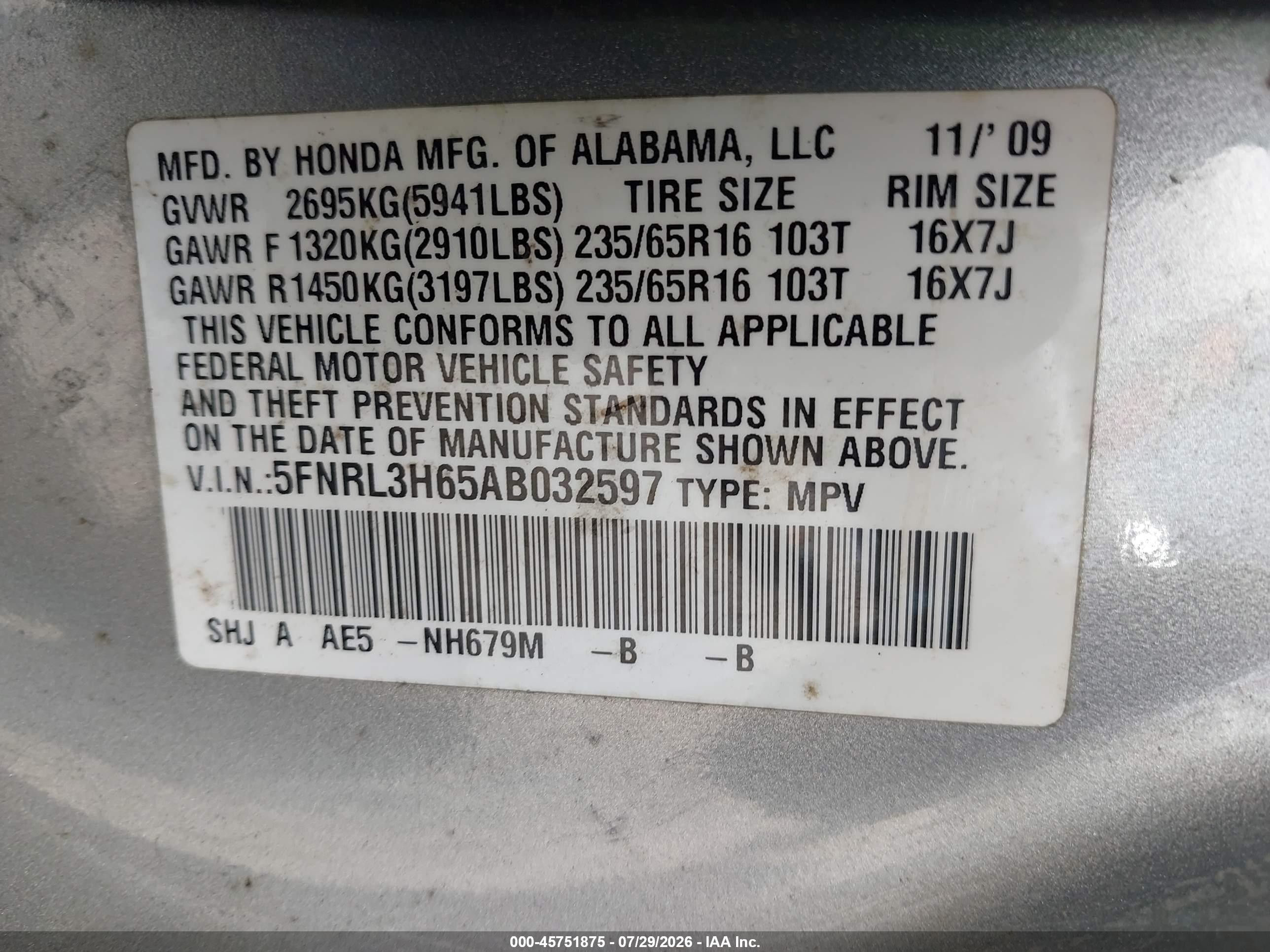 2010 Honda Odyssey Ex-l Silver vin: 5FNRL3H65AB032597