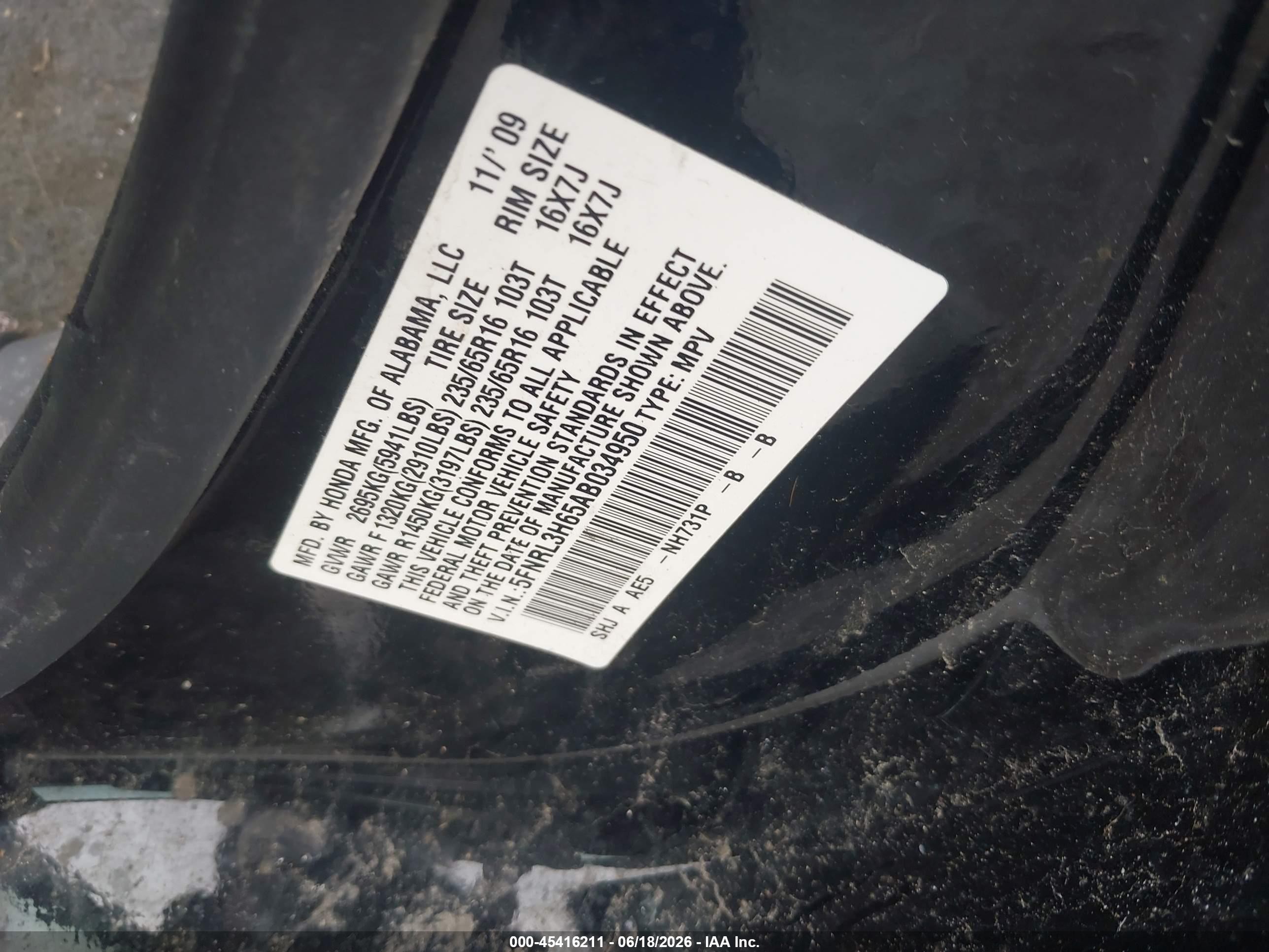 2010 Honda Odyssey Ex-l Black vin: 5FNRL3H65AB034950