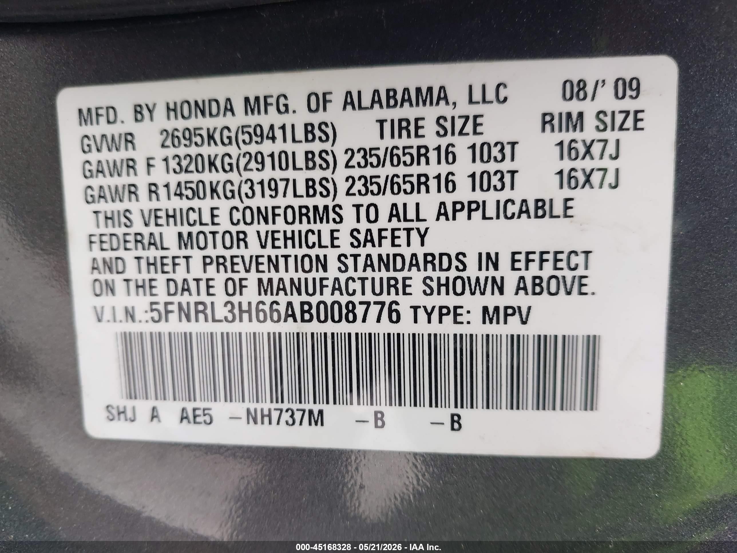 2010 Honda Odyssey Ex-l Gray vin: 5FNRL3H66AB008776