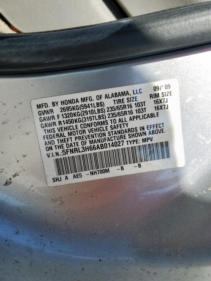 2010 Honda Odyssey Exl Silver vin: 5FNRL3H66AB014027