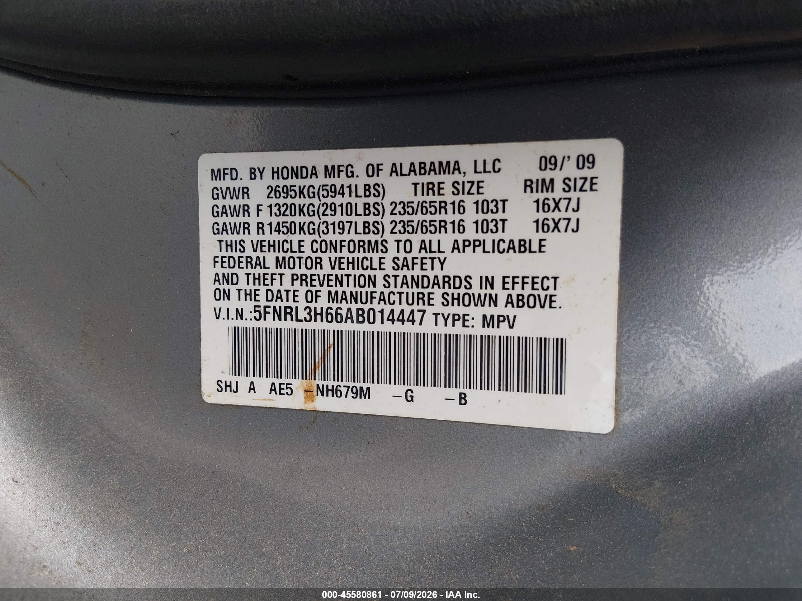 2010 Honda Odyssey Ex-l Silver vin: 5FNRL3H66AB014447