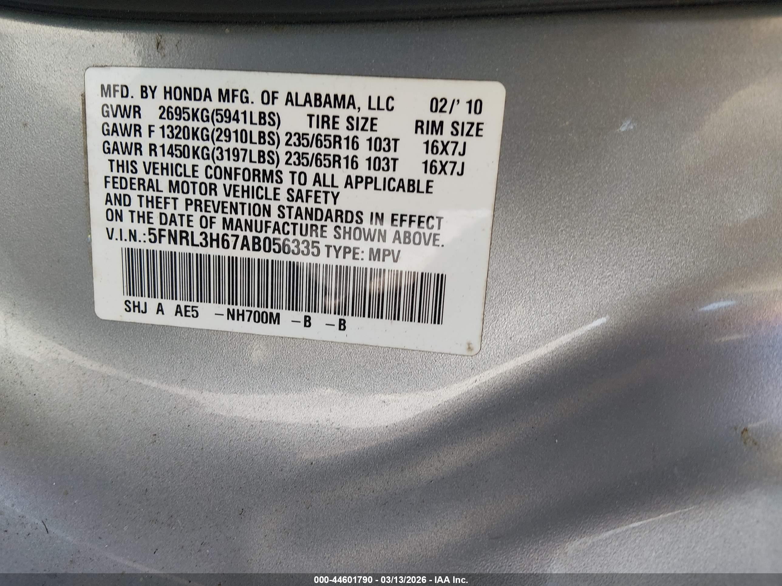 2010 Honda Odyssey Ex-l Серебряный vin: 5FNRL3H67AB056335