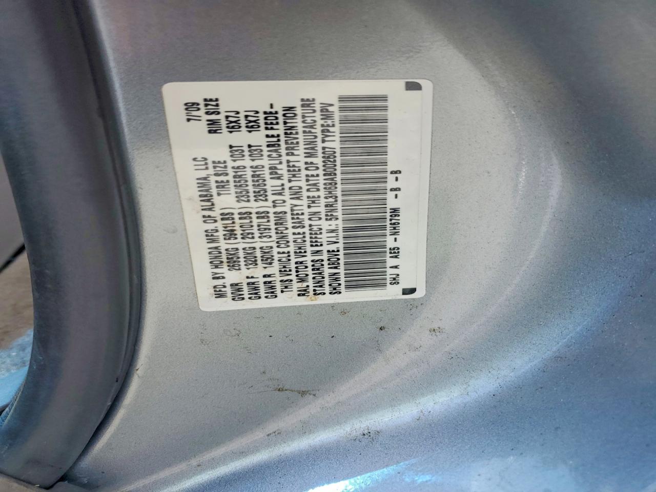 2010 Honda Odyssey Exl Blue vin: 5FNRL3H68AB002607