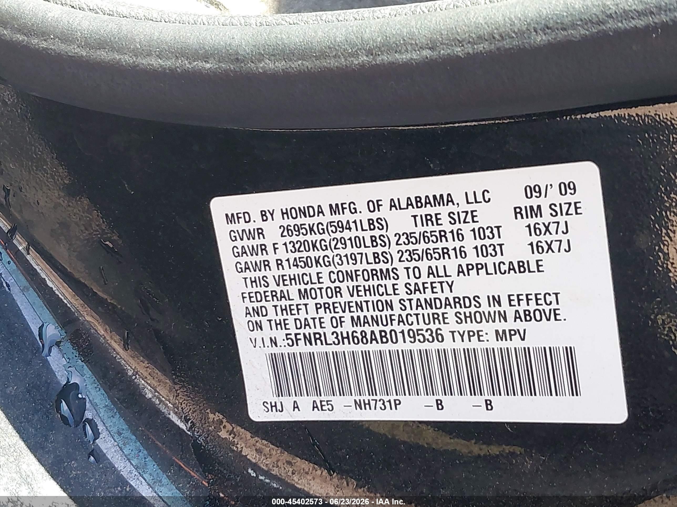 2010 Honda Odyssey Ex-l Black vin: 5FNRL3H68AB019536