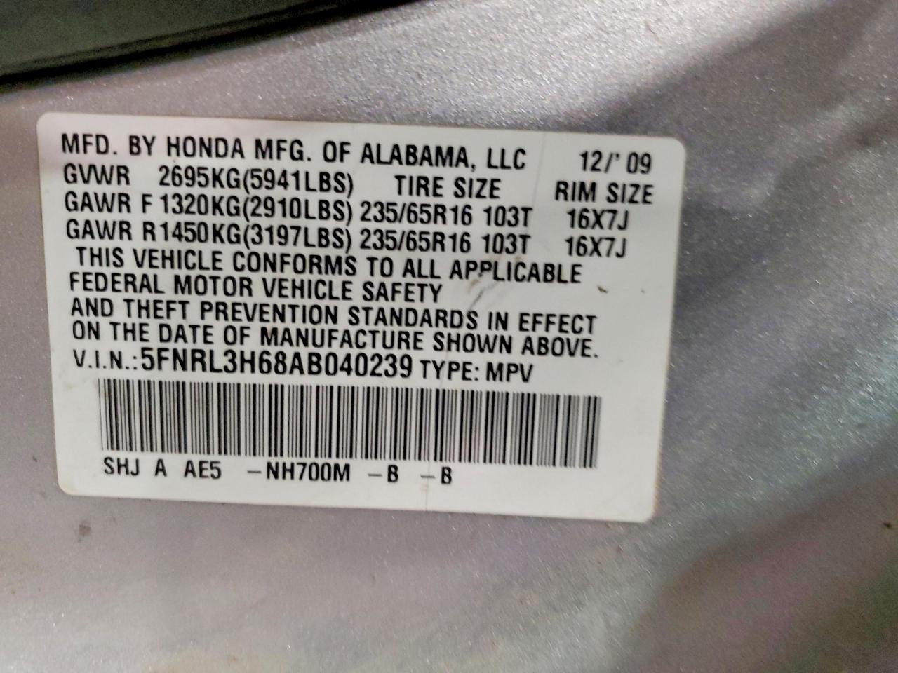 2010 Honda Odyssey Exl Silver vin: 5FNRL3H68AB040239