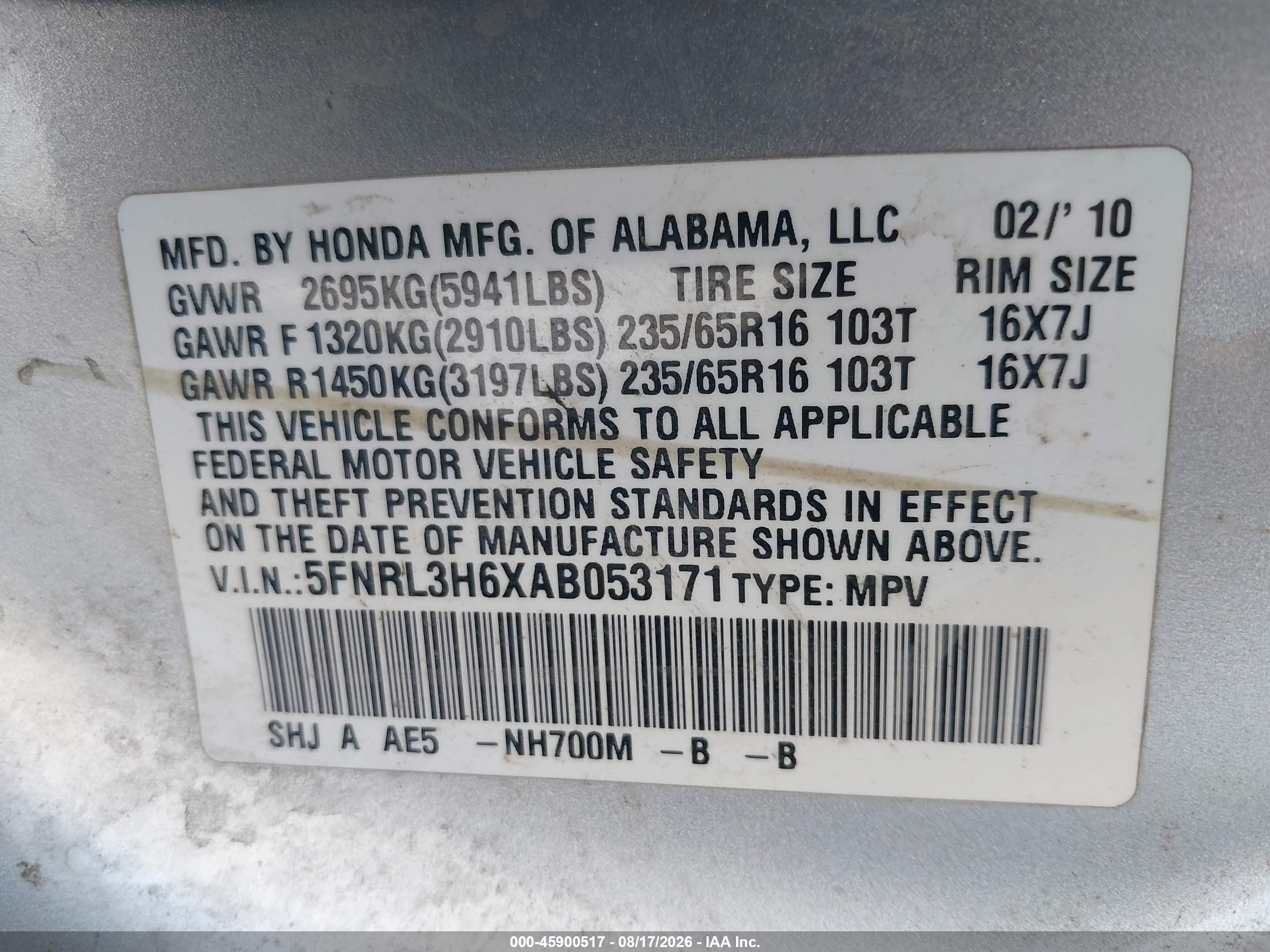 2010 Honda Odyssey Ex-l Silver vin: 5FNRL3H6XAB053171