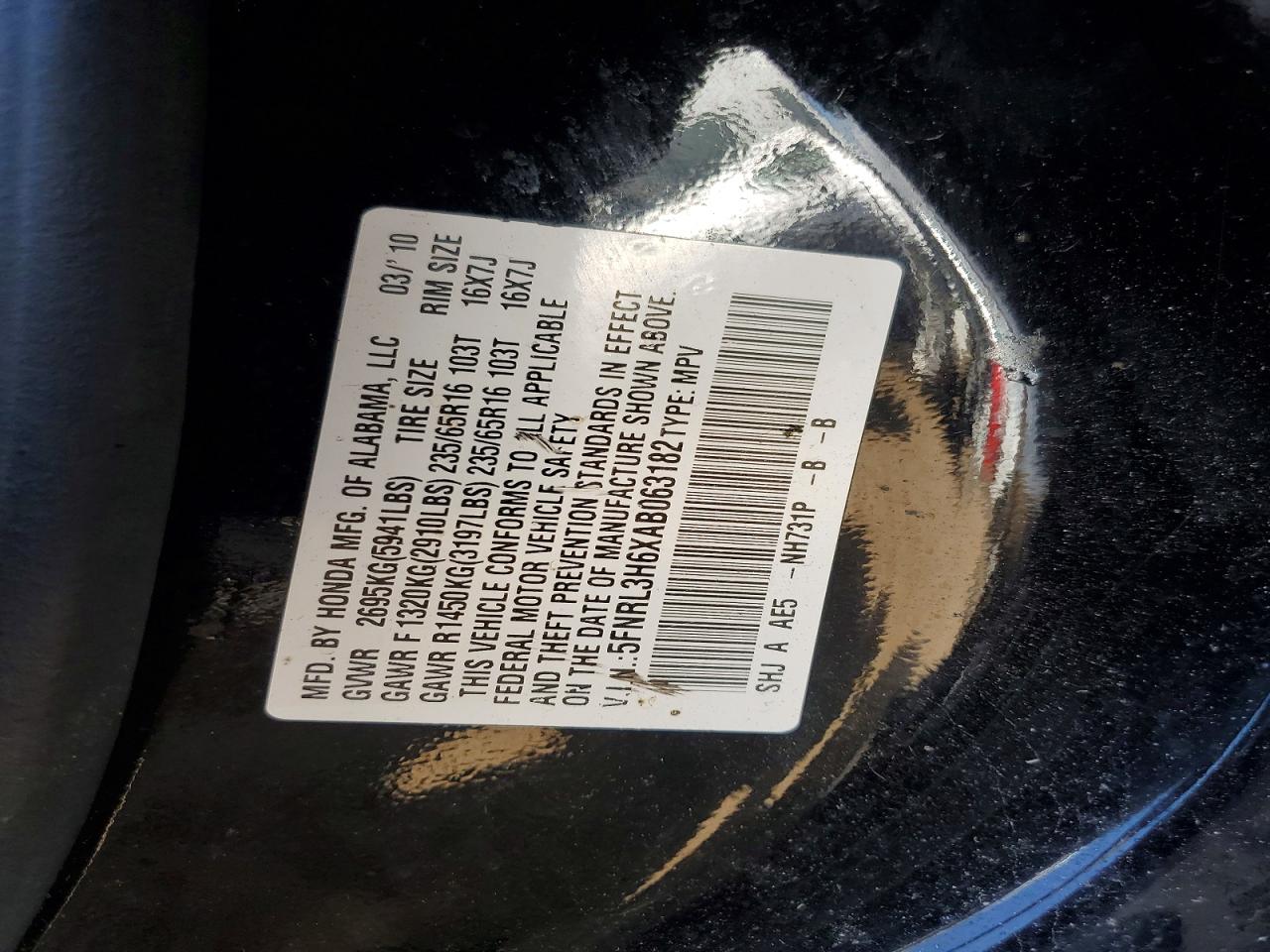 2010 Honda Odyssey Exl Black vin: 5FNRL3H6XAB063182