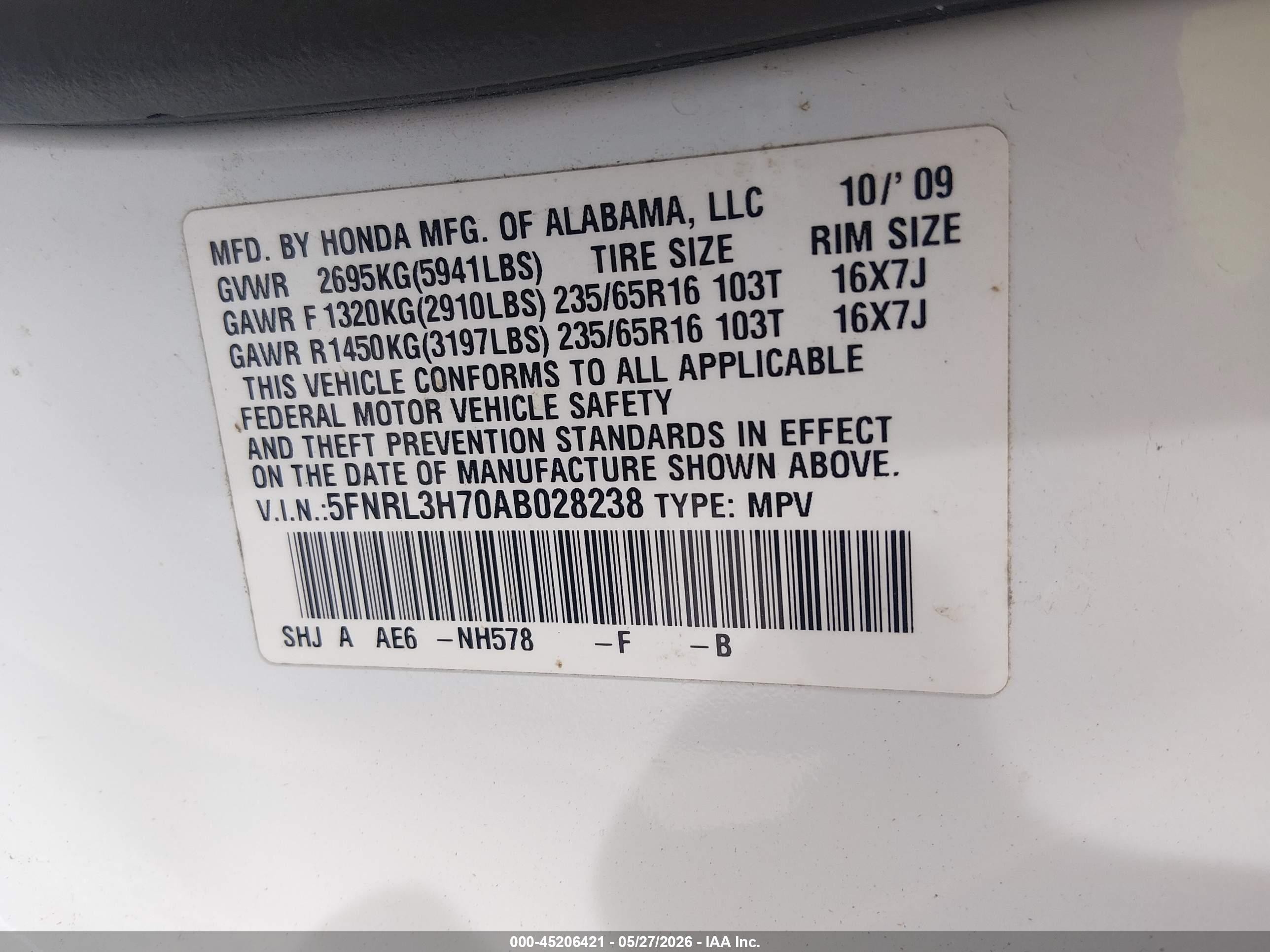 2010 Honda Odyssey Ex-l White vin: 5FNRL3H70AB028238