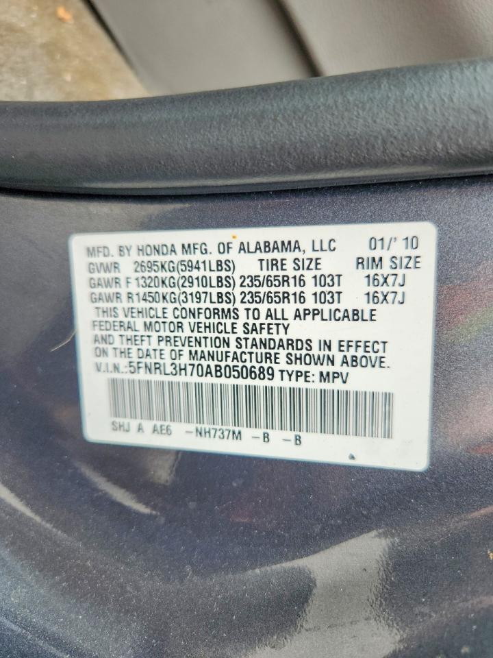 2010 Honda Odyssey Exl Charcoal vin: 5FNRL3H70AB050689