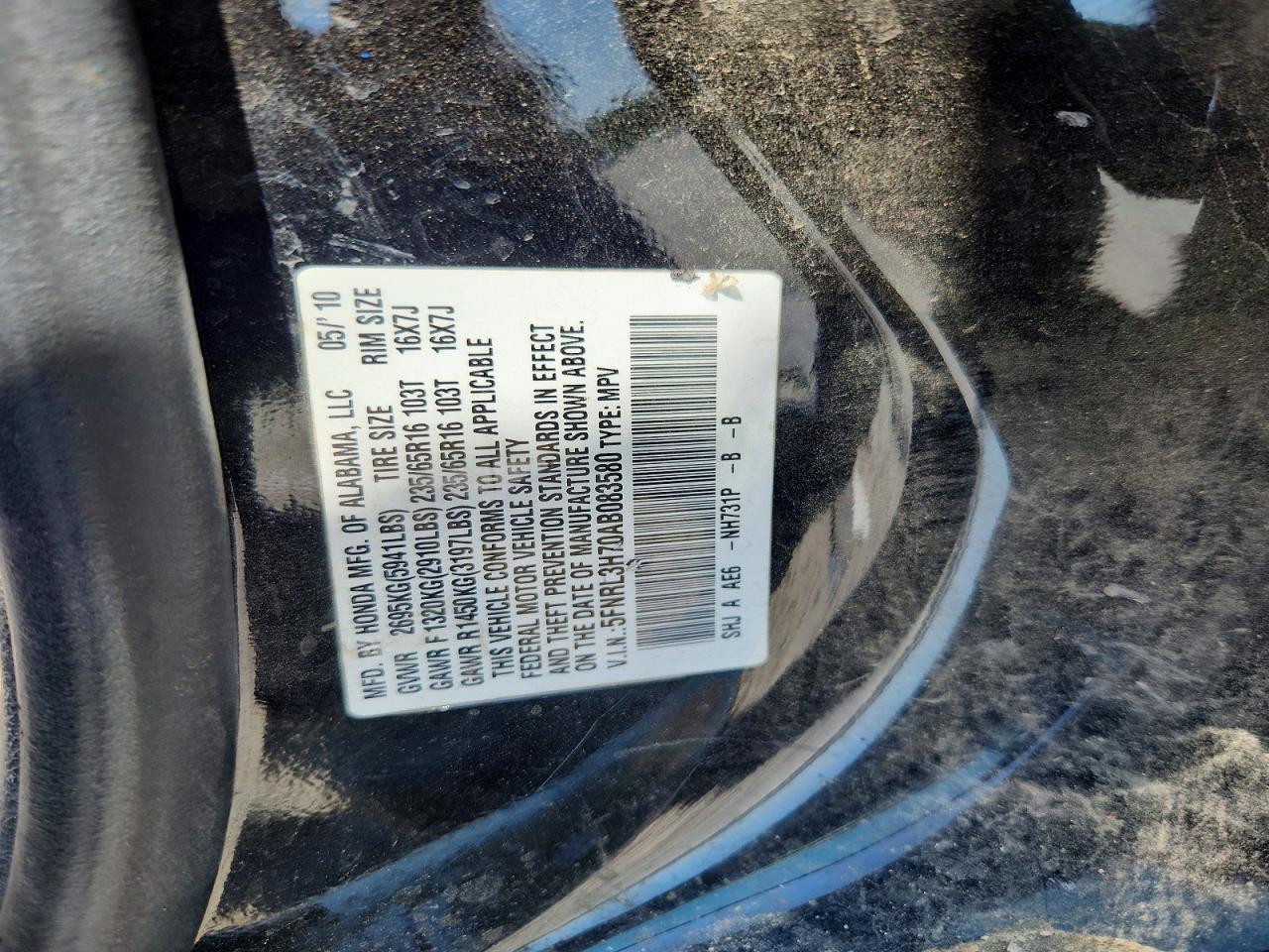 2010 Honda Odyssey Exl Черный vin: 5FNRL3H70AB083580