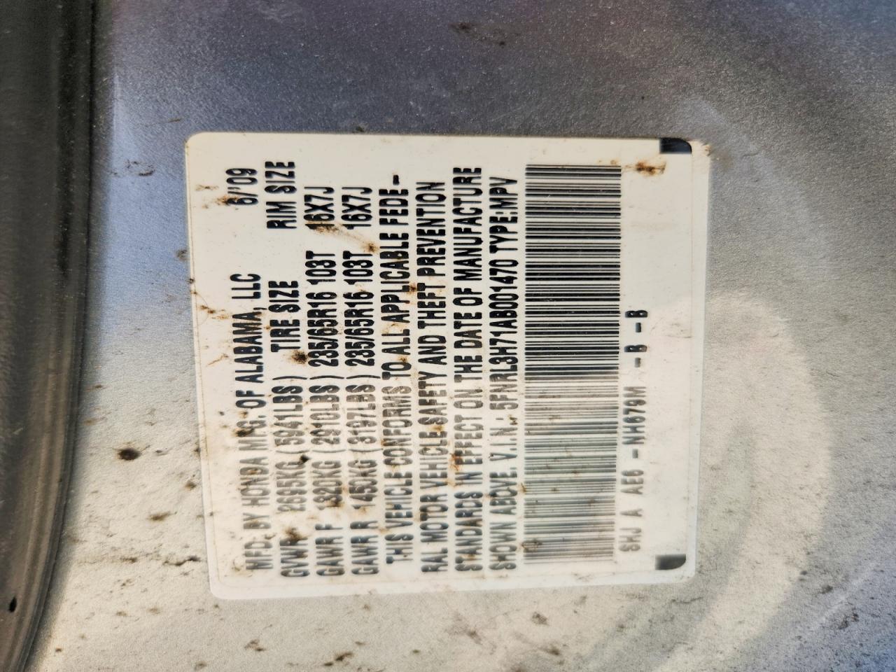 2010 Honda Odyssey Exl Gray vin: 5FNRL3H71AB001470