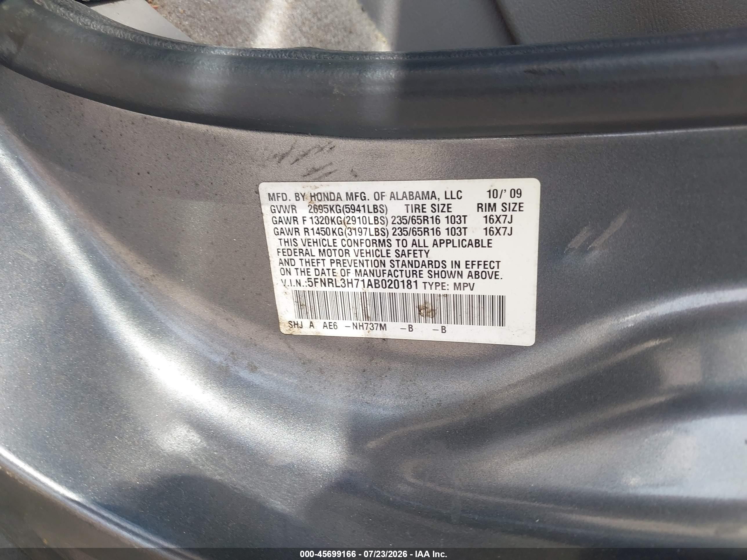2010 Honda Odyssey Ex-l Gray vin: 5FNRL3H71AB020181