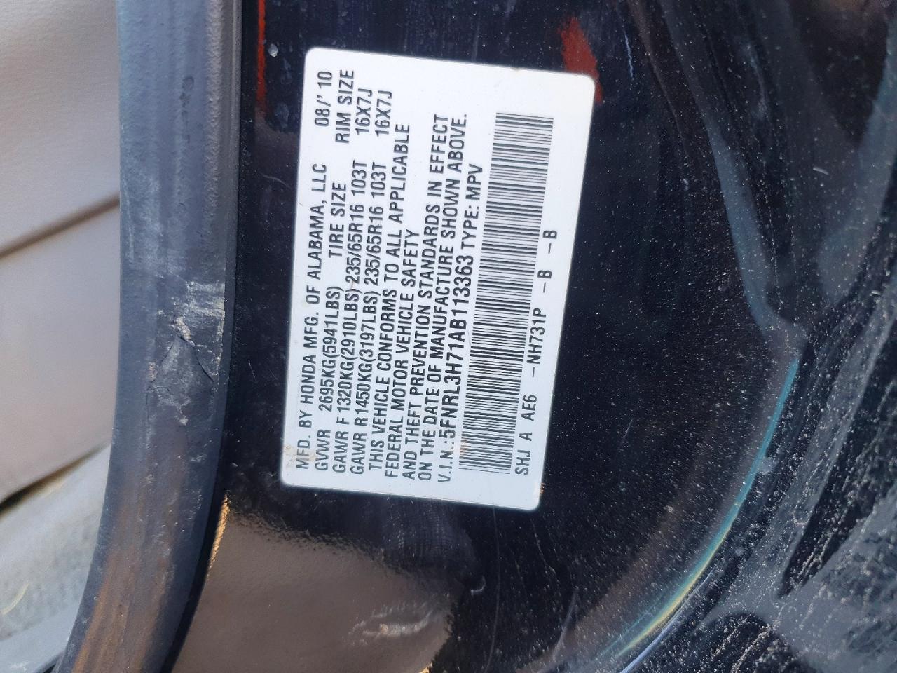 2010 Honda Odyssey Exl Black vin: 5FNRL3H71AB113363
