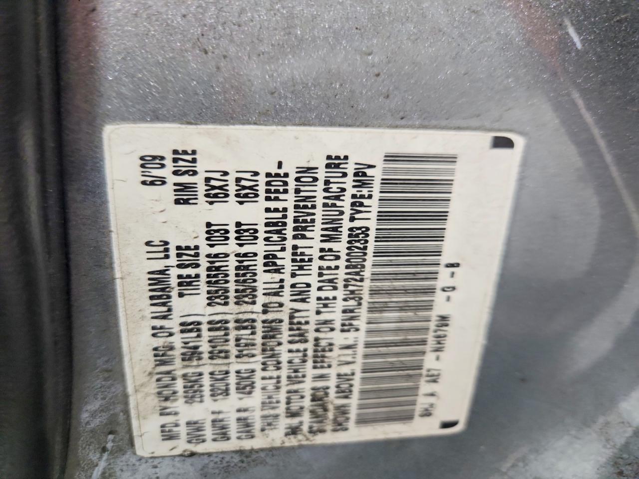2010 Honda Odyssey Exl Серебряный vin: 5FNRL3H72AB002353