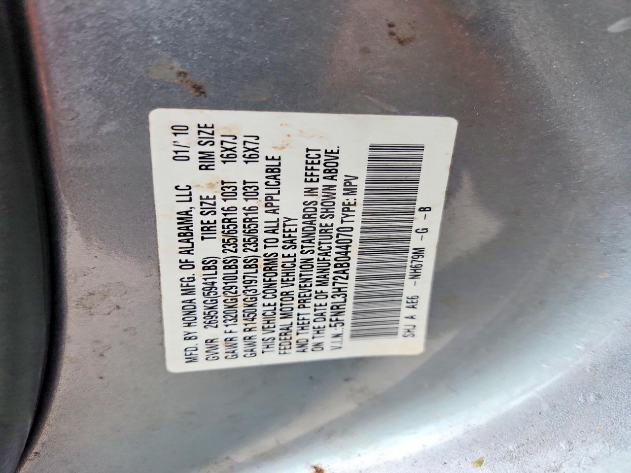 2010 Honda Odyssey Exl Silver vin: 5FNRL3H72AB044070