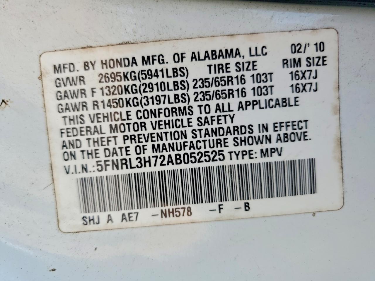 2010 Honda Odyssey Exl White vin: 5FNRL3H72AB052525